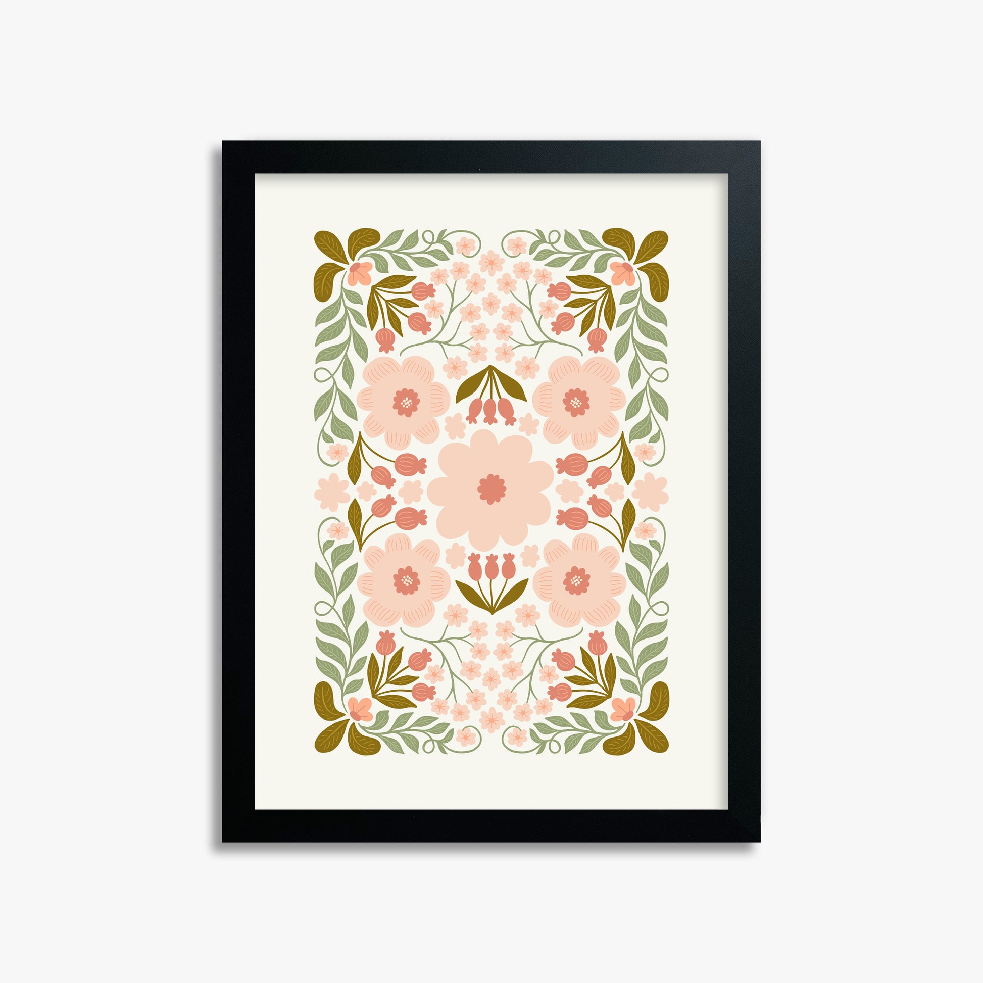 Peach Blossom Garland, 30x40cm Framed Poster With Black Frame