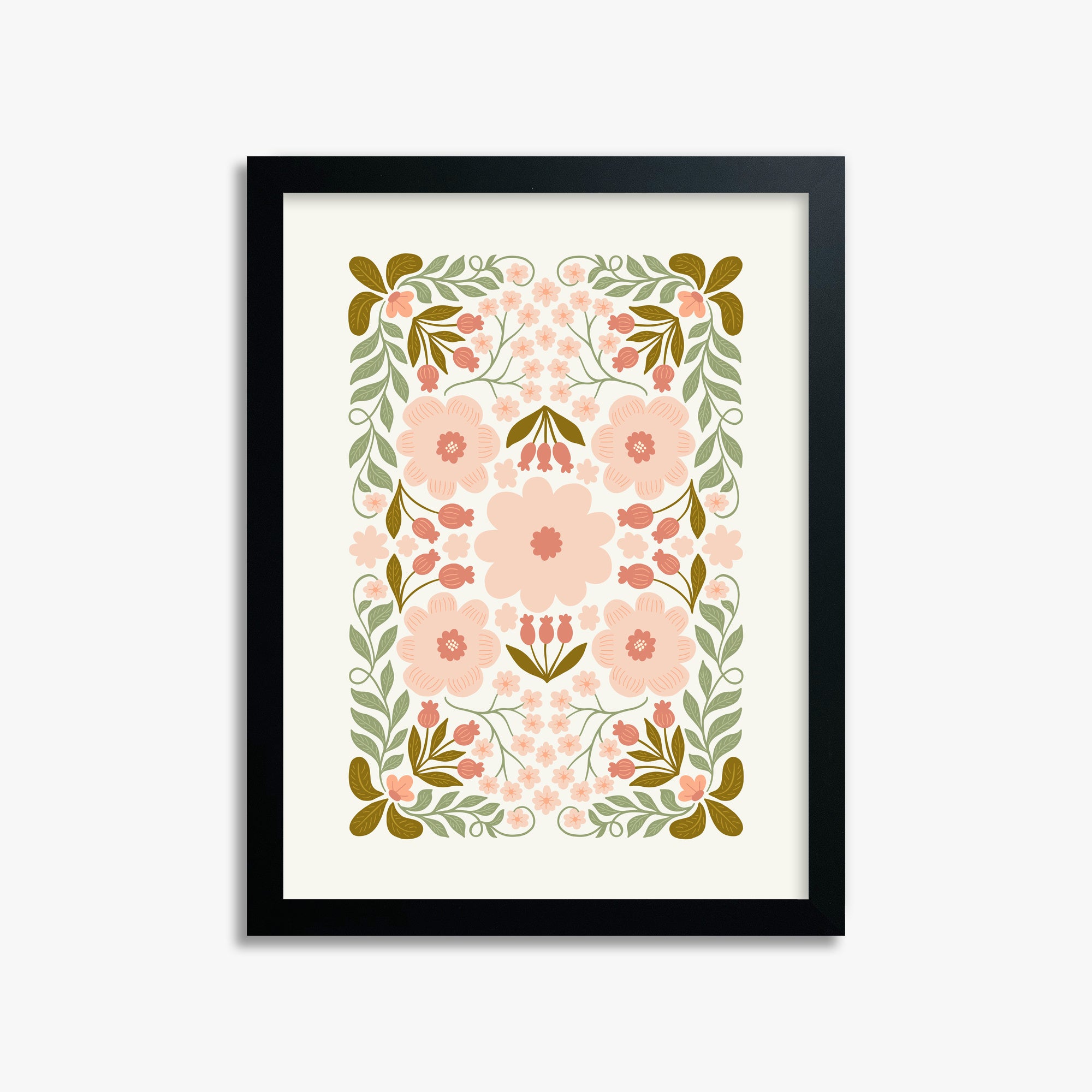 Peach Blossom Garland, 30x40cm Framed Poster With Black Frame