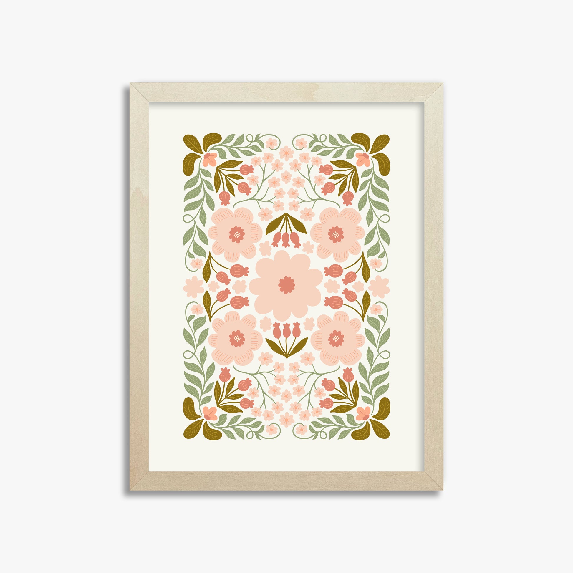 Peach Blossom Garland, 30x40cm Framed Poster With Lime Wood Frame