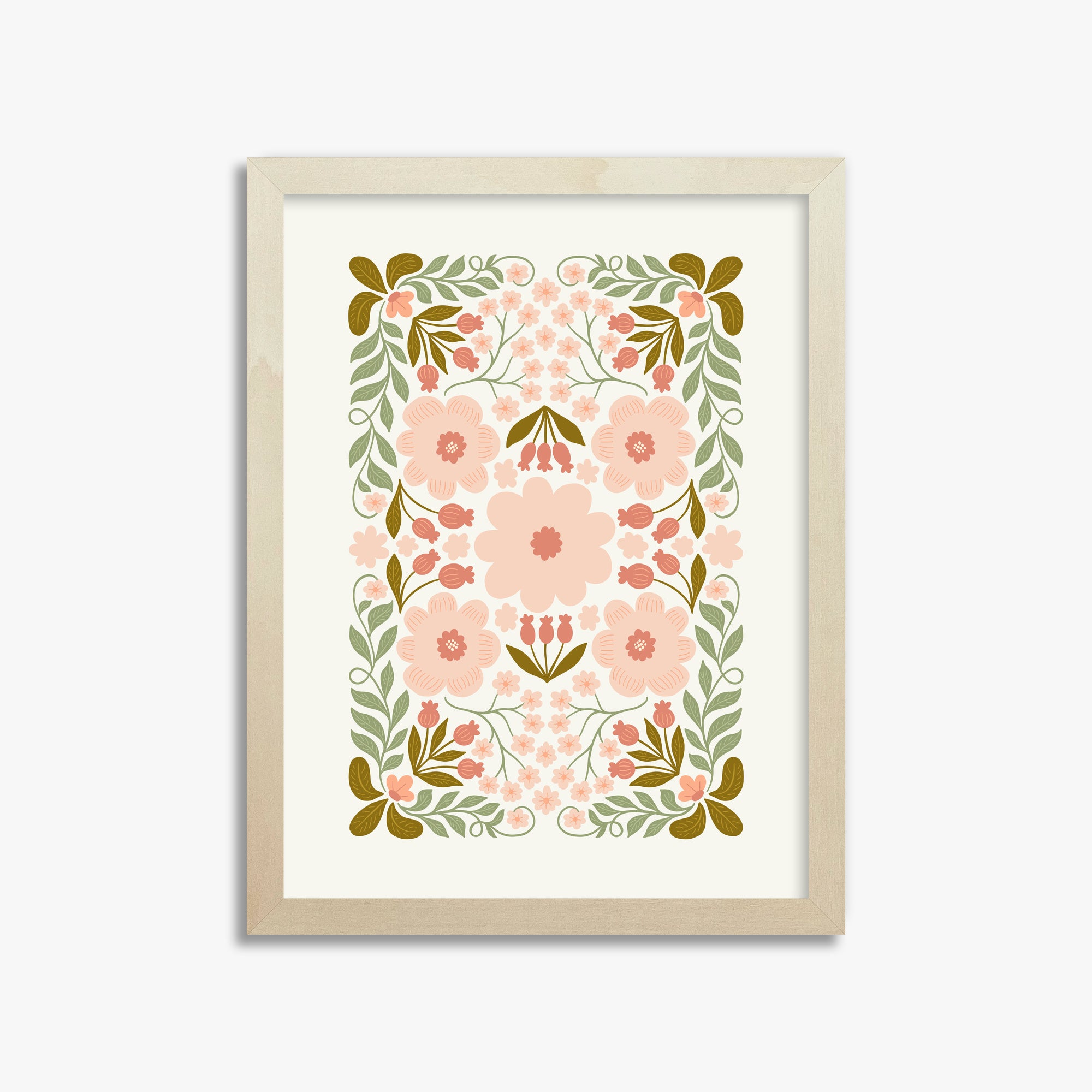 Peach Blossom Garland, 30x40cm Framed Poster With Lime Wood Frame