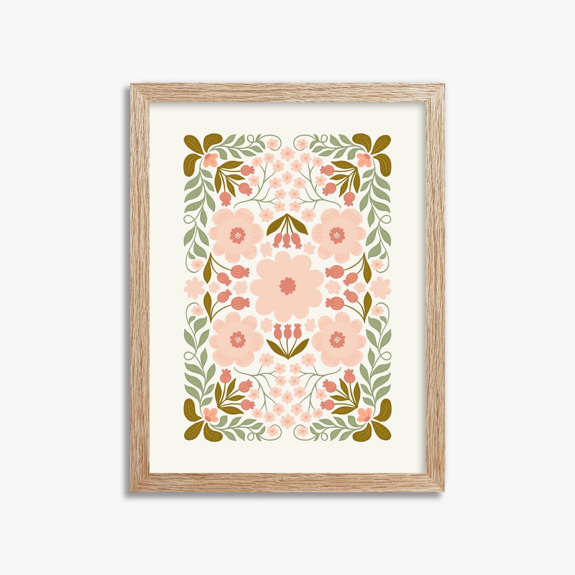 Peach Blossom Garland, 30x40cm Framed Poster With Raw Oak Frame