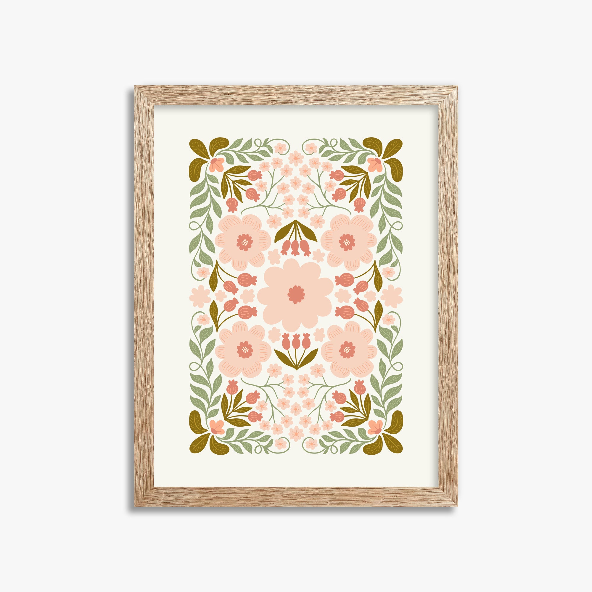 Peach Blossom Garland, 30x40cm Framed Poster With Raw Oak Frame