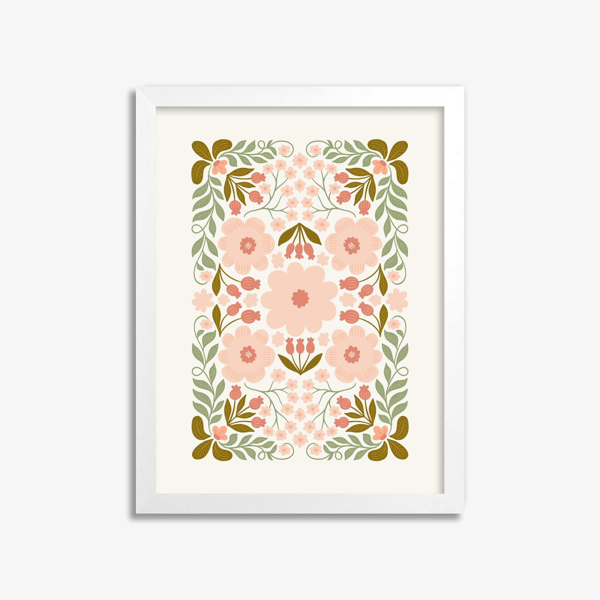 Peach Blossom Garland, 30x40cm Framed Poster With White Frame