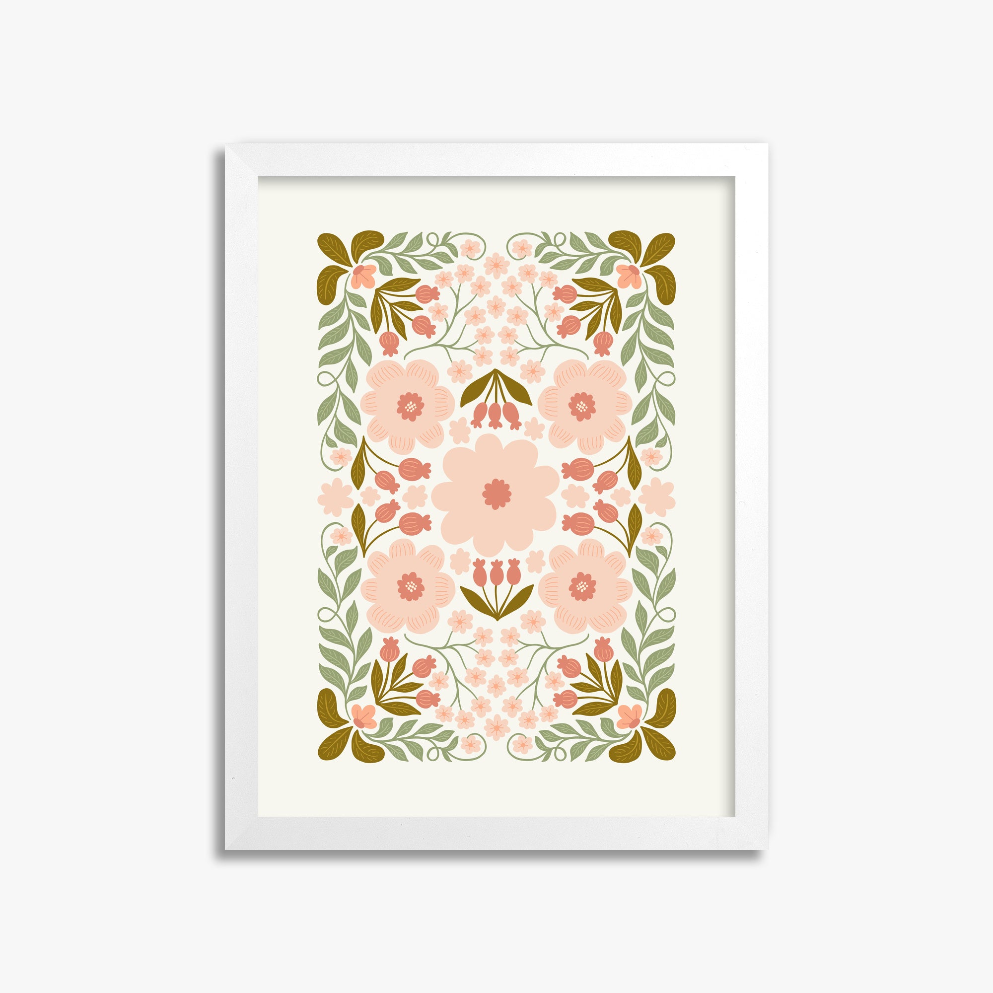 Peach Blossom Garland, 30x40cm Framed Poster With White Frame