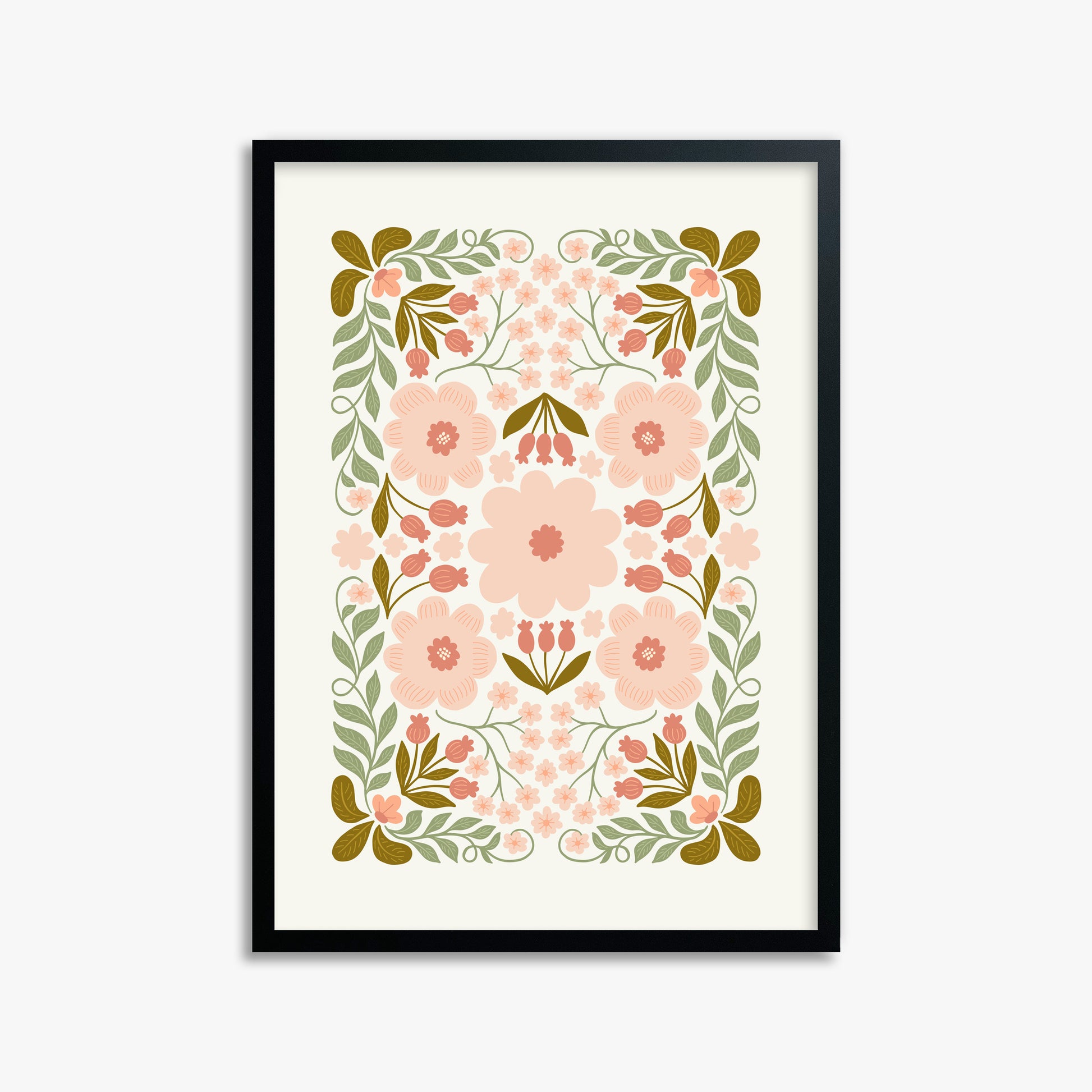 Peach Blossom Garland, 50x70cm Framed Poster With Black Frame