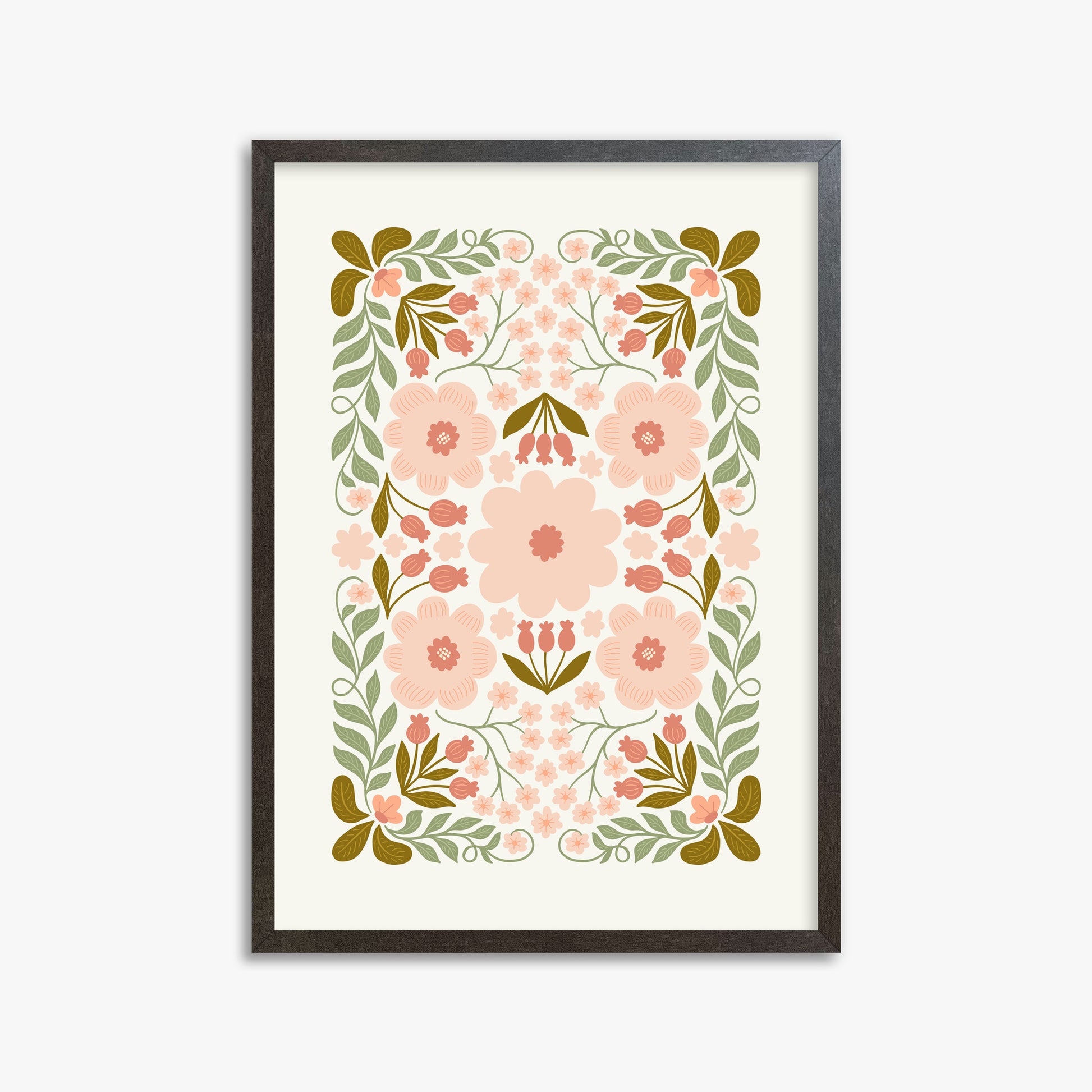 Peach Blossom Garland, 50x70cm Framed Poster With Espresso Frame