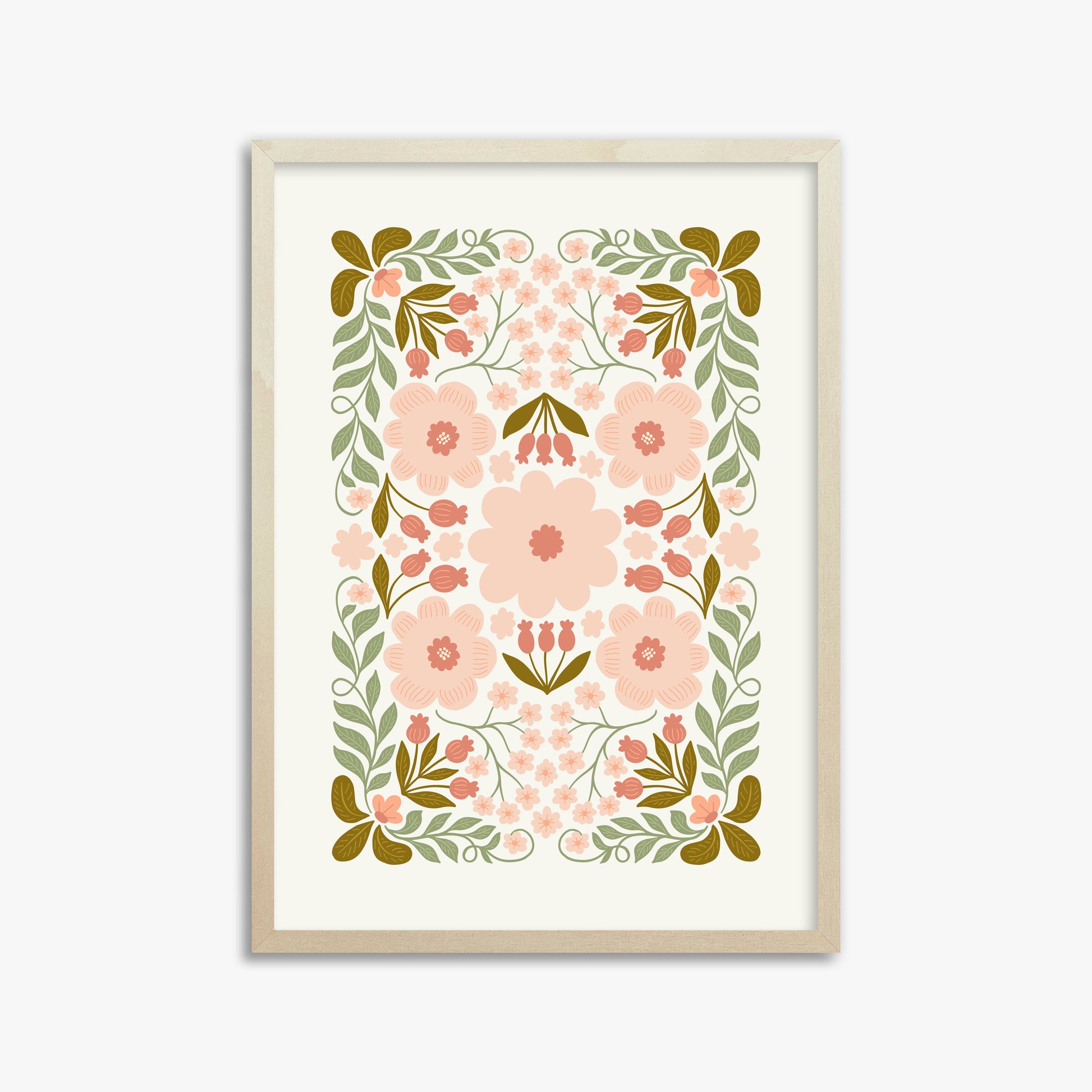 Peach Blossom Garland, 50x70cm Framed Poster With Lime Wood Frame