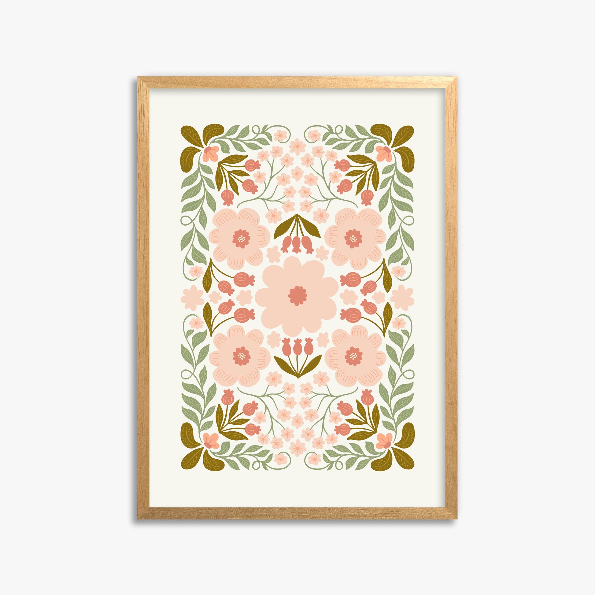 Peach Blossom Garland, 50x70cm Framed Poster With Oak Frame