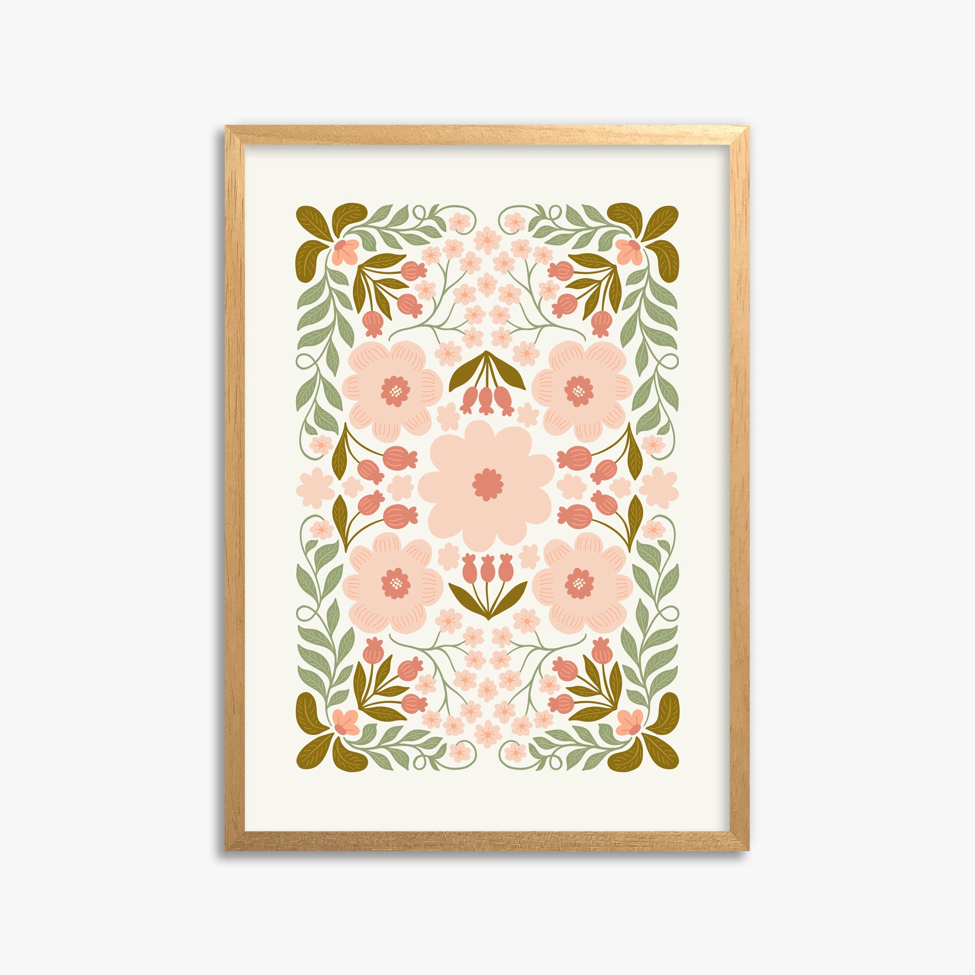 Peach Blossom Garland, 50x70cm Framed Poster With Oak Frame