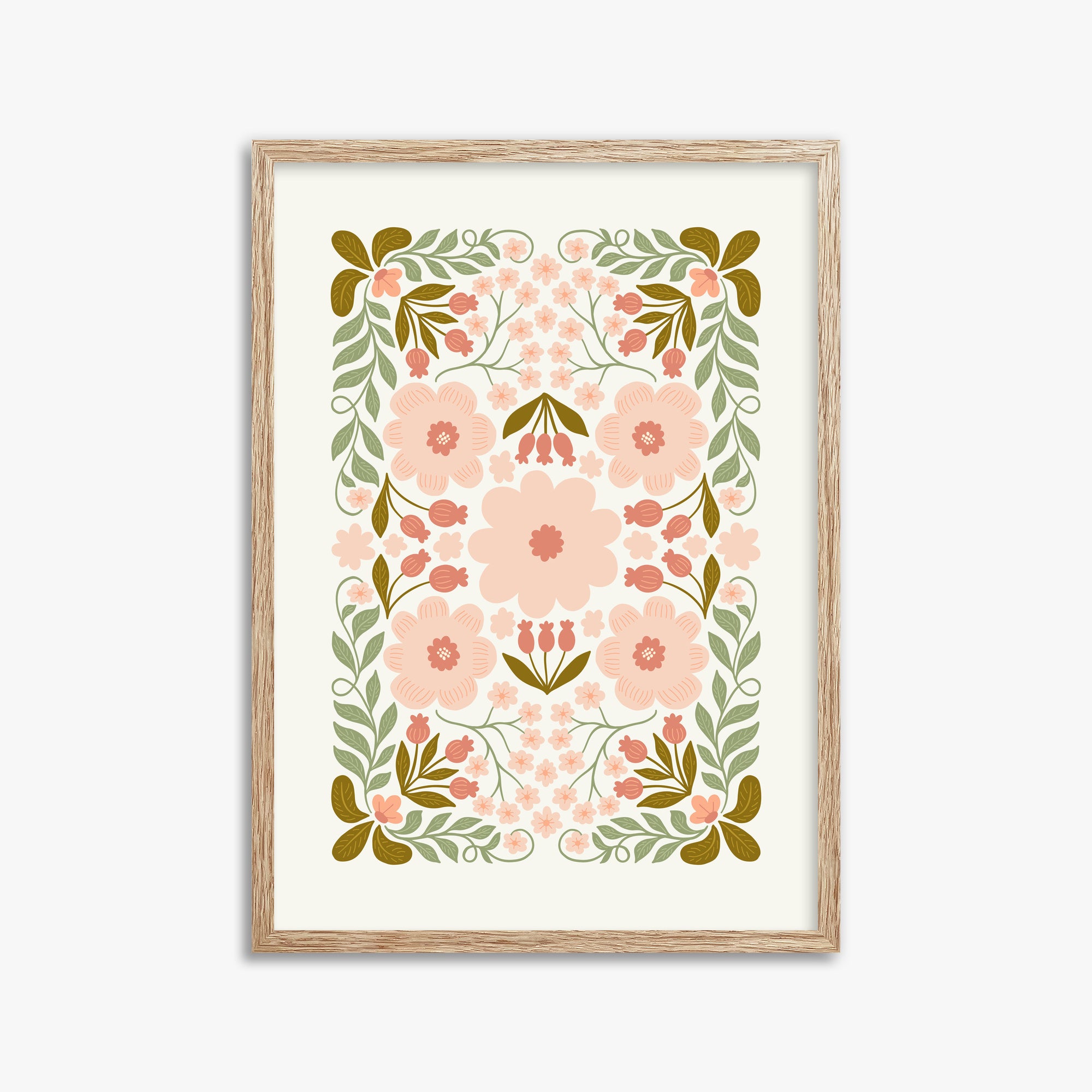 Peach Blossom Garland, 50x70cm Framed Poster With Raw Oak Frame