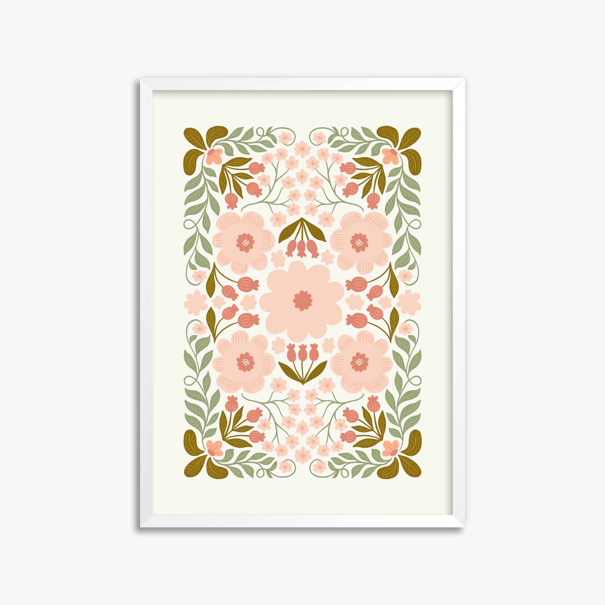 Peach Blossom Garland, 50x70cm Framed Poster With White Frame