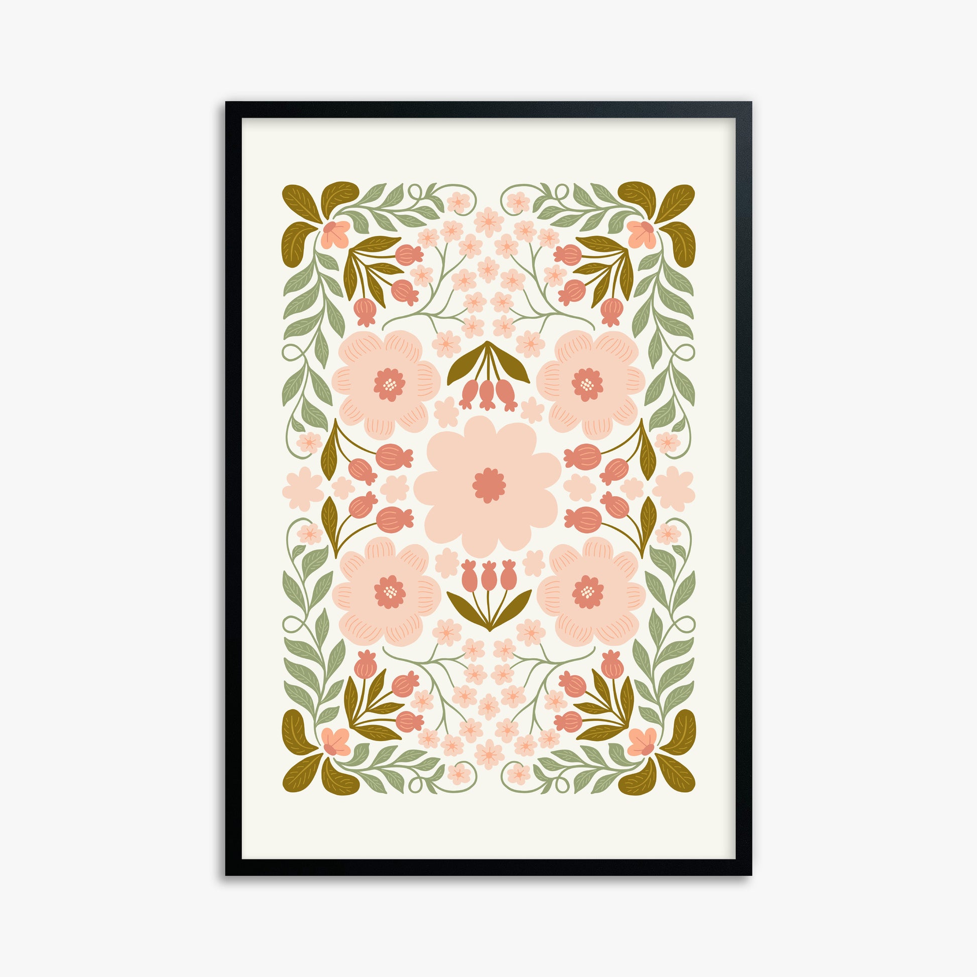 Peach Blossom Garland, 61x91cm Framed Poster With Black Frame