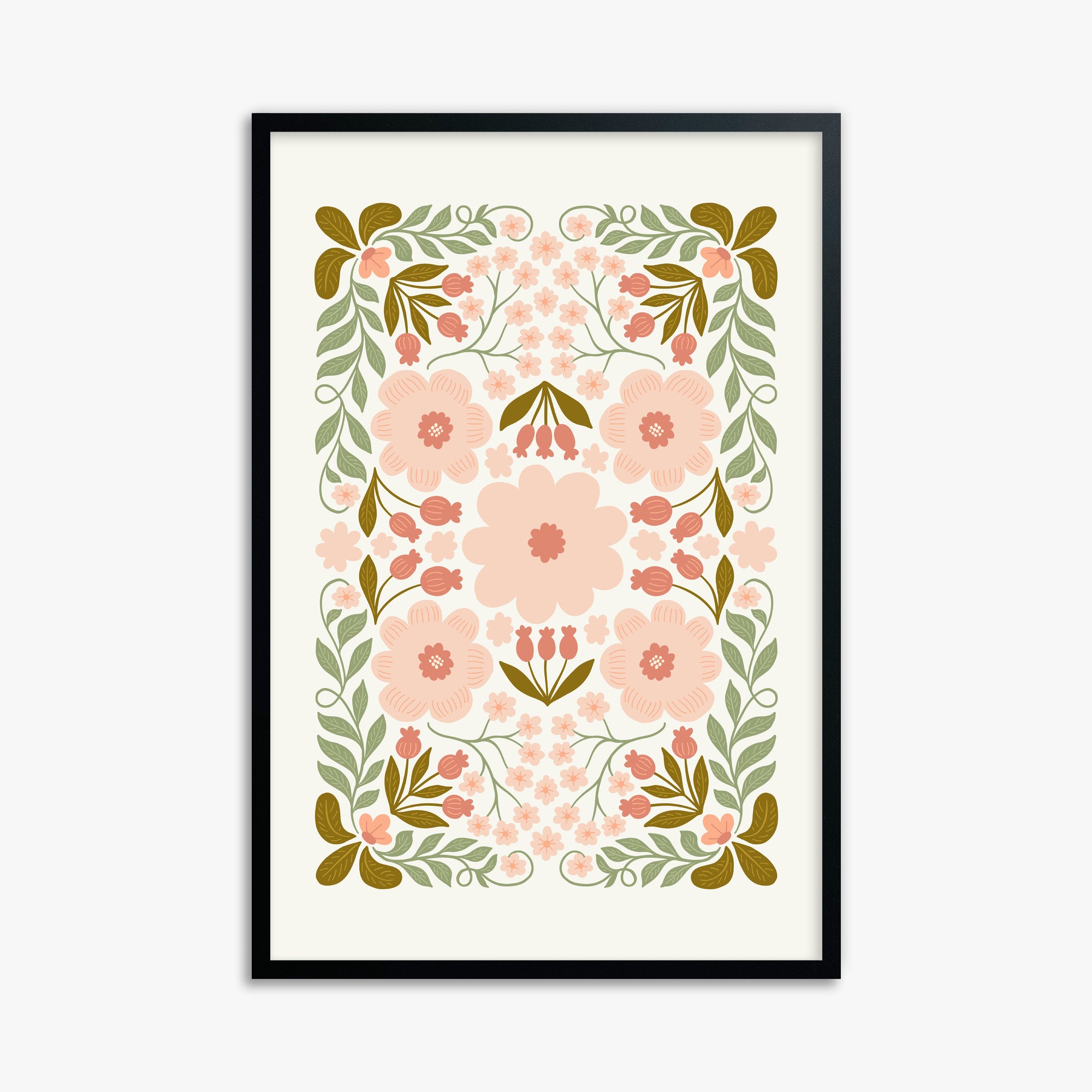 Peach Blossom Garland, 61x91cm Framed Poster With Black Frame