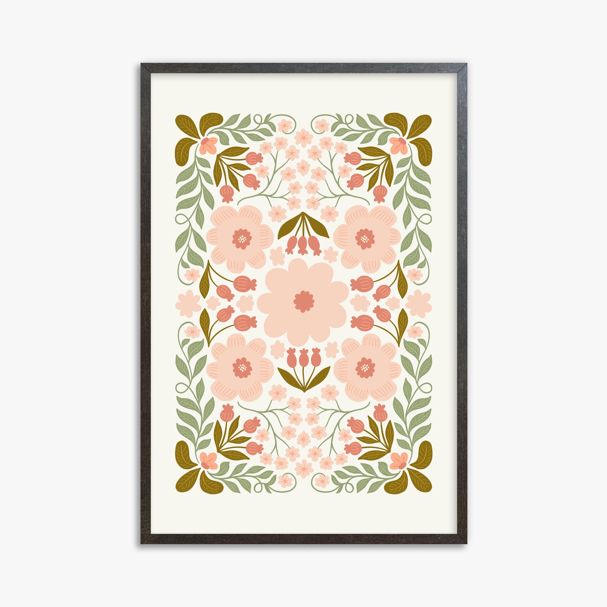 Peach Blossom Garland, 61x91cm Framed Poster With Espresso Frame