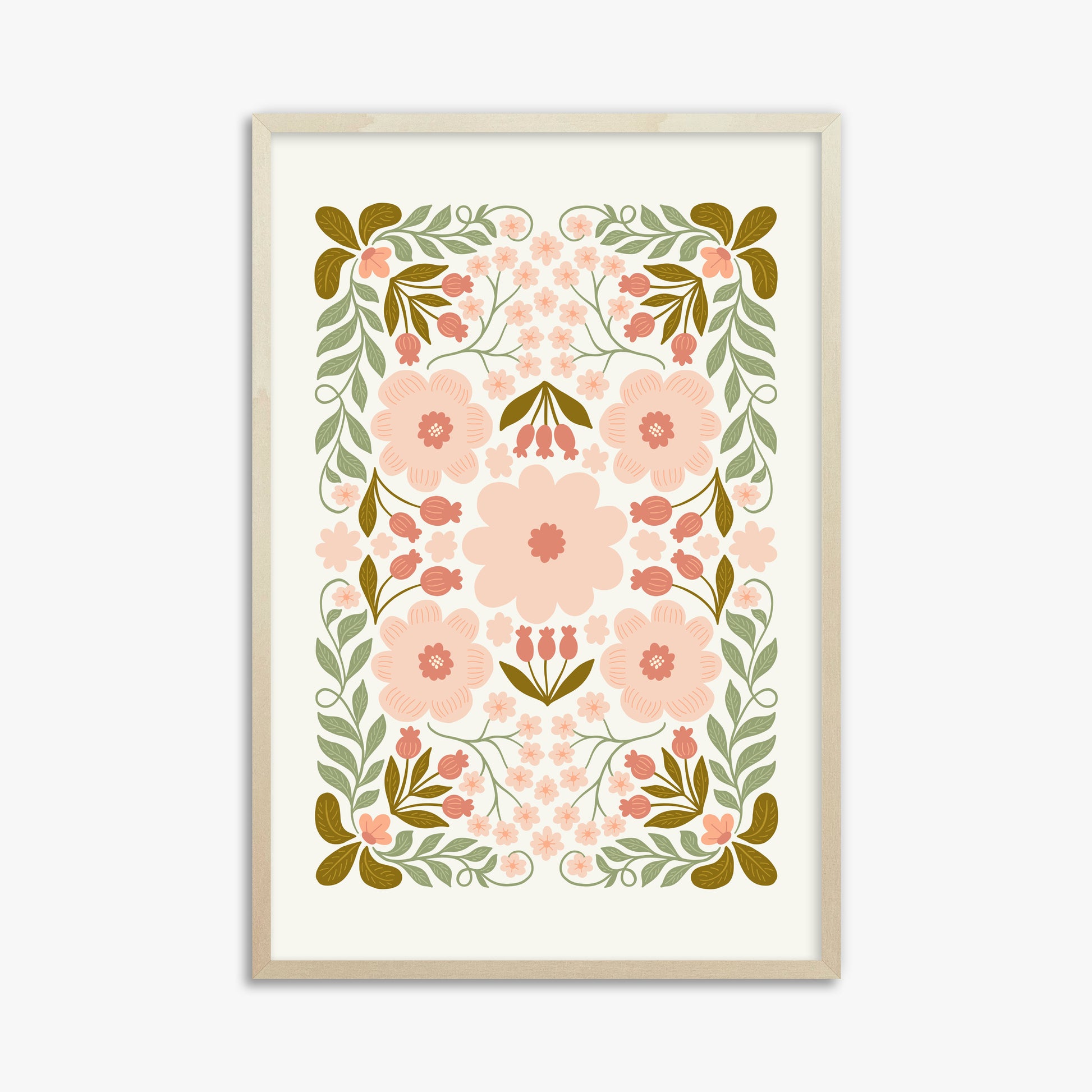 Peach Blossom Garland, 61x91cm Framed Poster With Lime Wood Frame