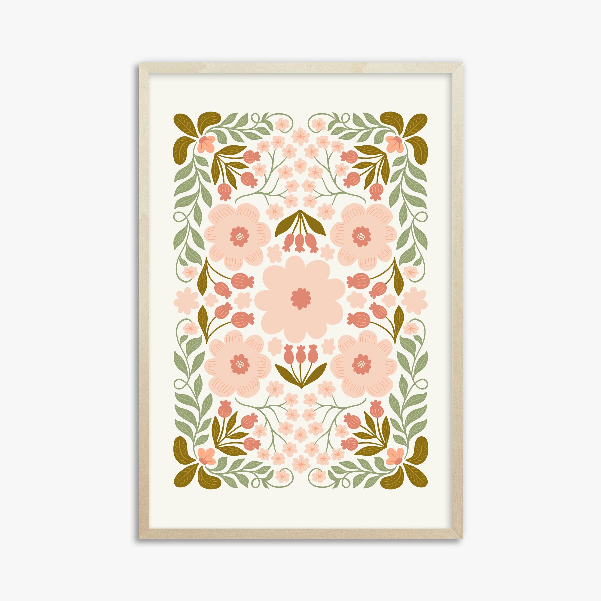 Peach Blossom Garland, 61x91cm Framed Poster With Lime Wood Frame