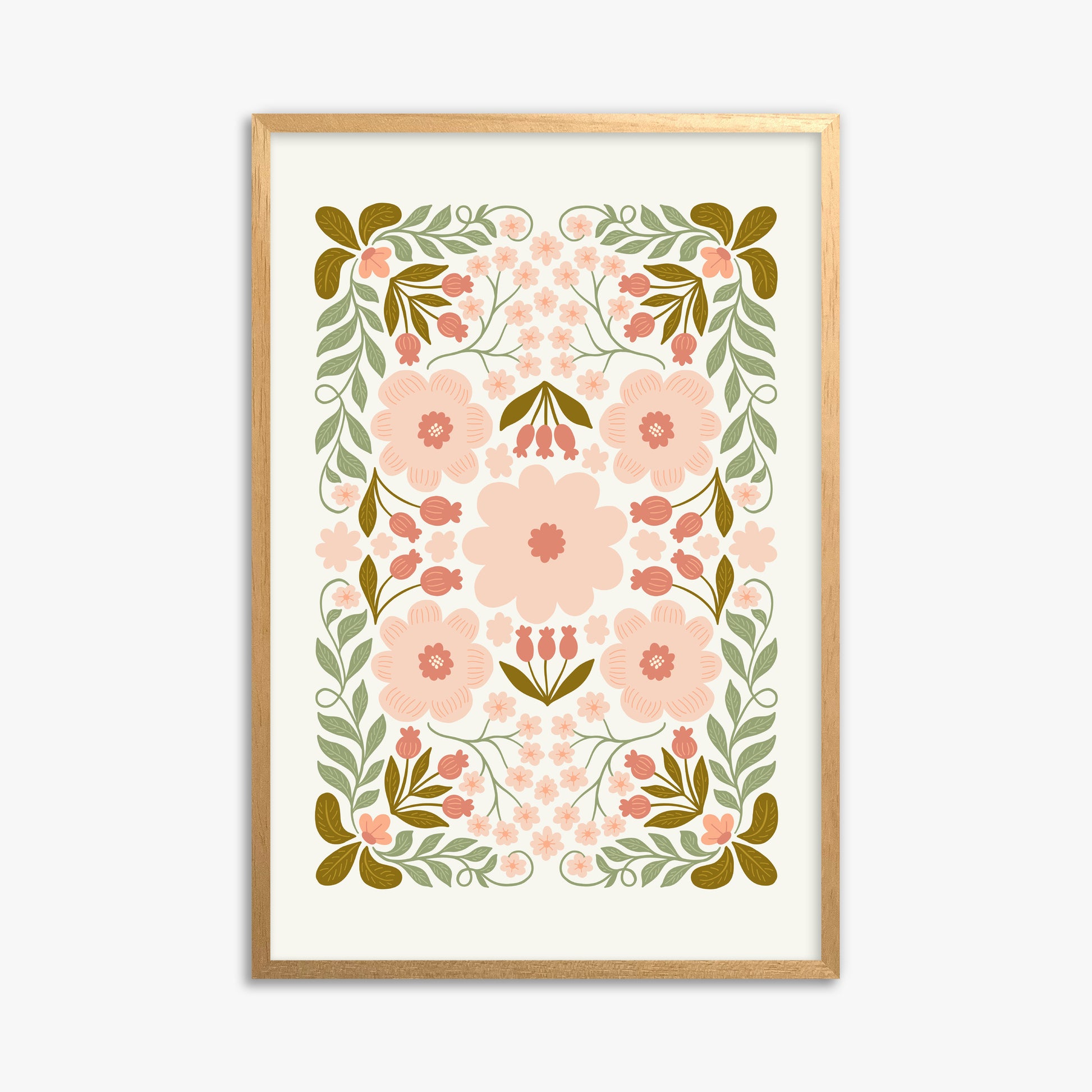 Peach Blossom Garland, 61x91cm Framed Poster With Oak Frame