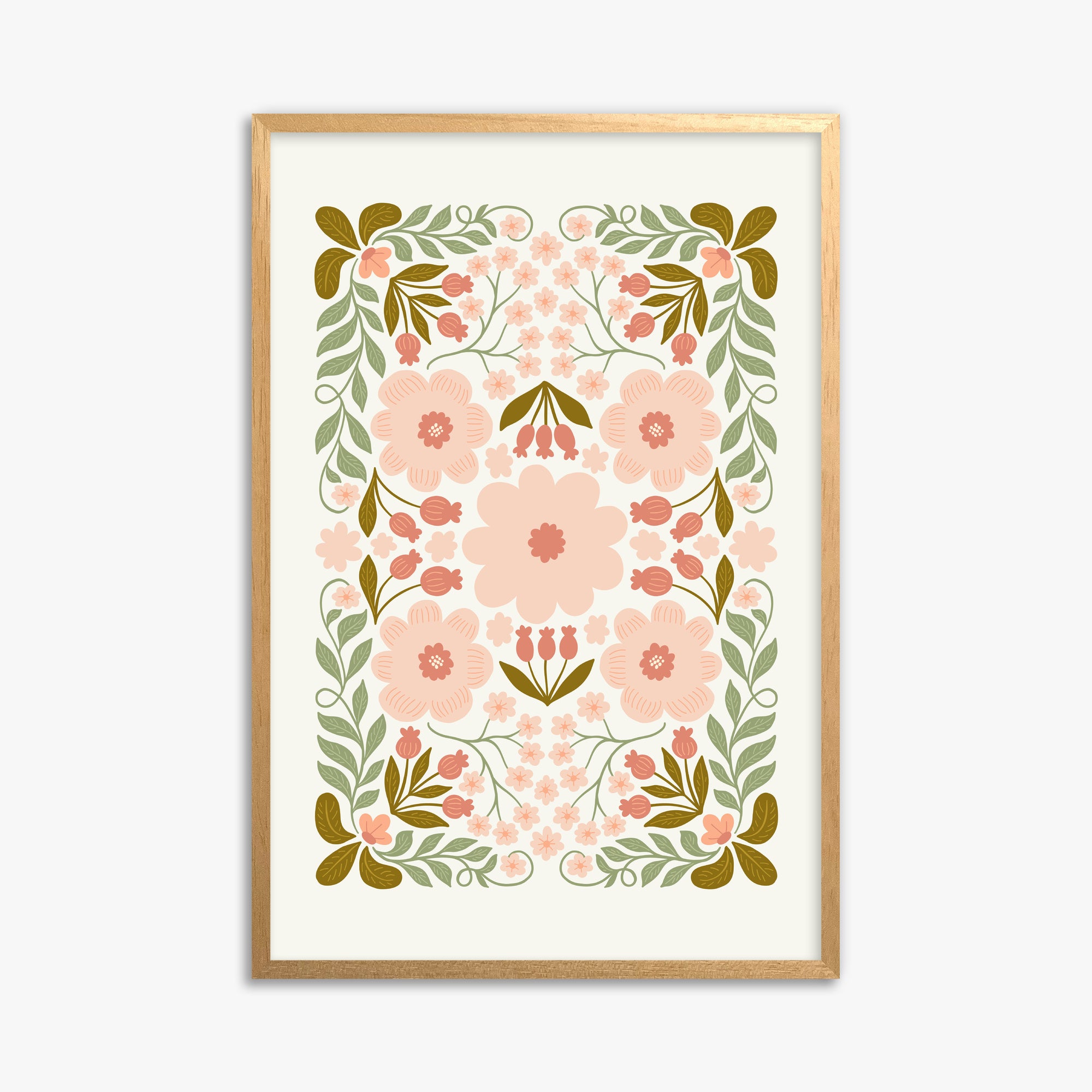 Peach Blossom Garland, 61x91cm Framed Poster With Oak Frame