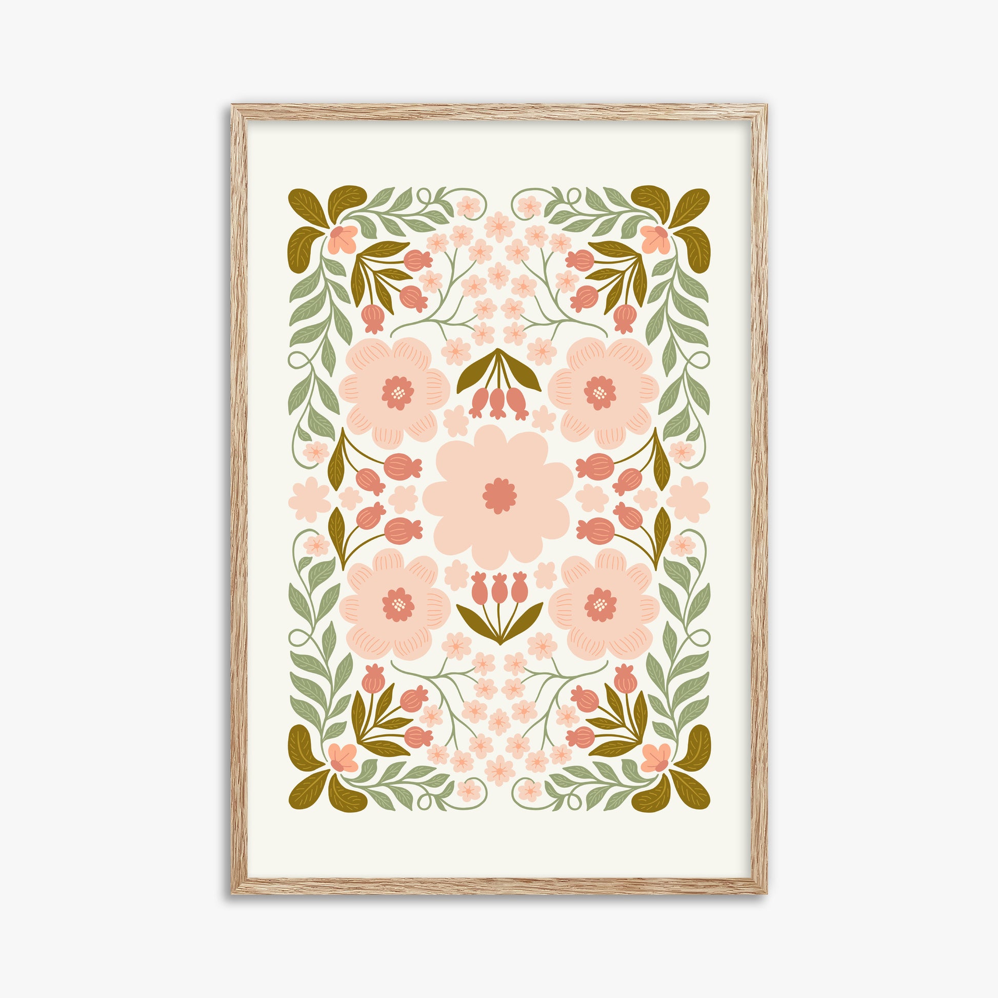 Peach Blossom Garland, 61x91cm Framed Poster With Raw Oak Frame
