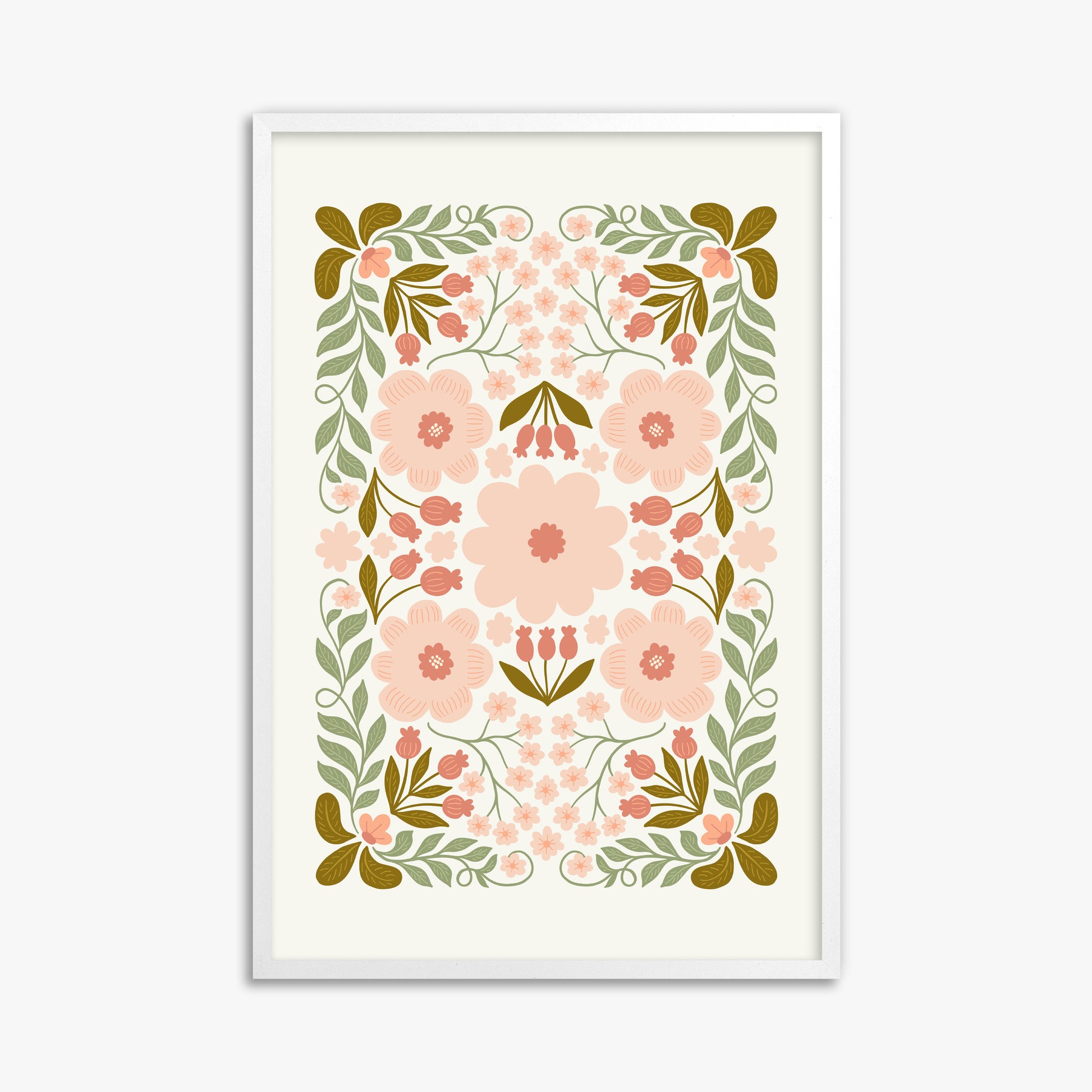 Peach Blossom Garland, 61x91cm Framed Poster With White Frame