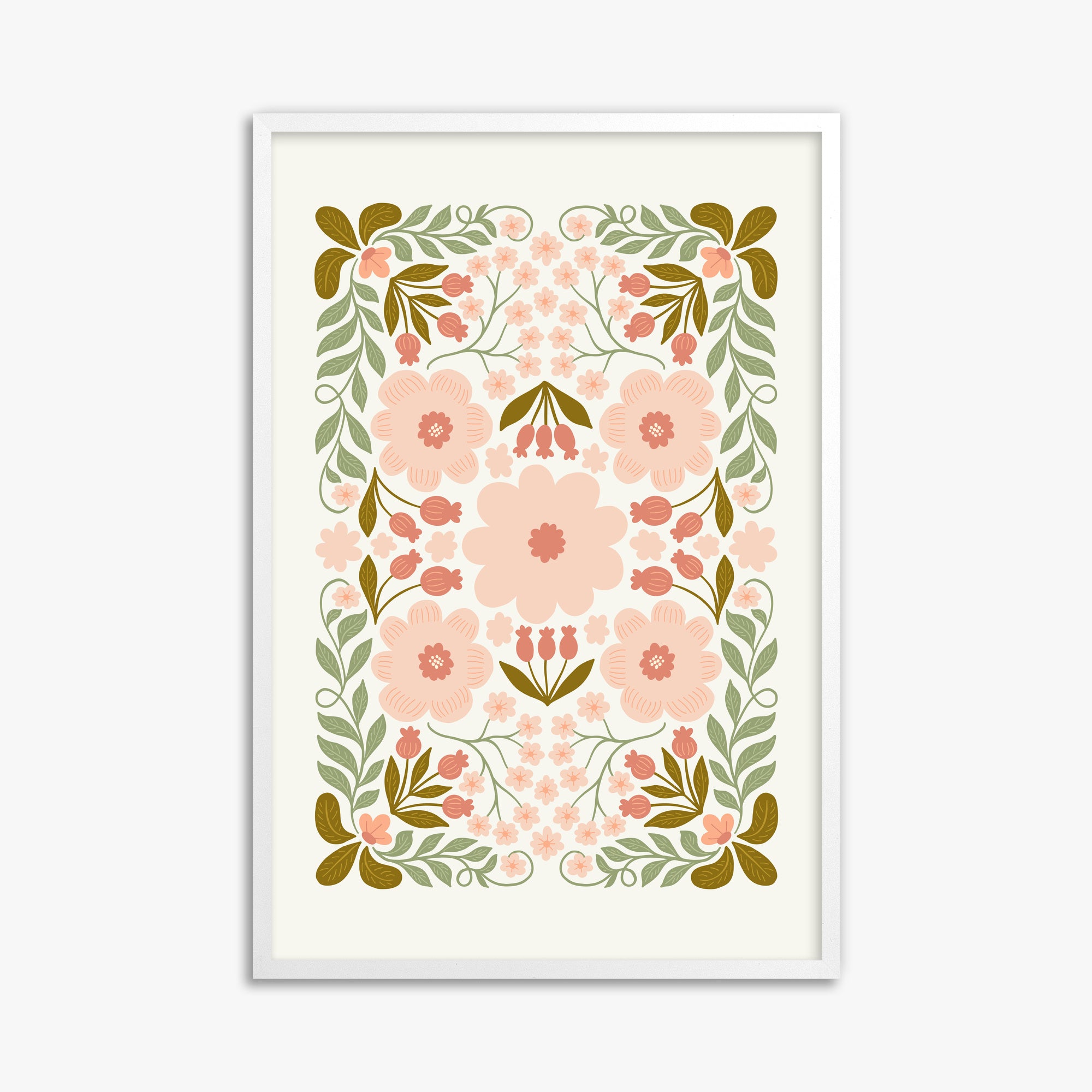 Peach Blossom Garland, 61x91cm Framed Poster With White Frame