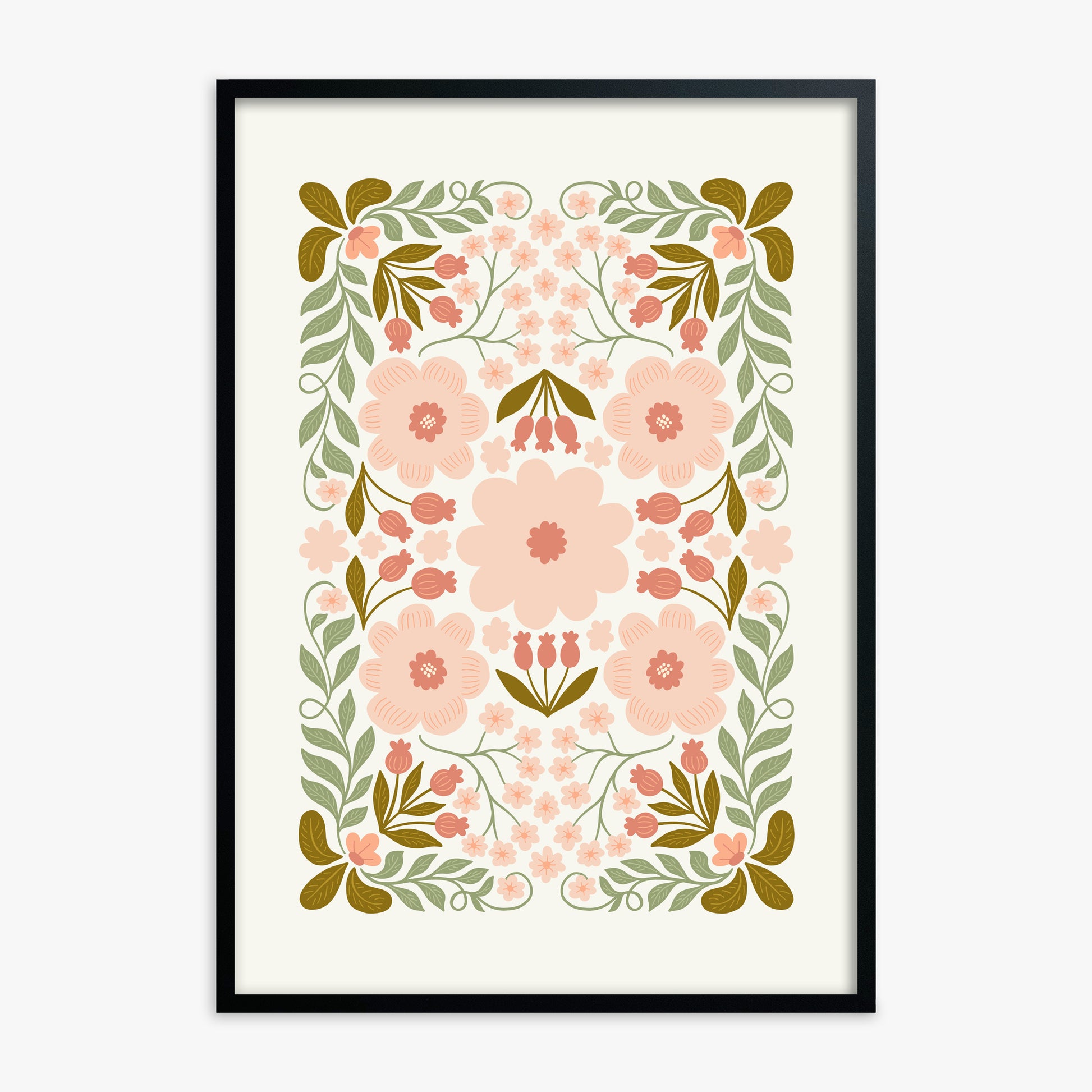 Peach Blossom Garland, Black Framed Poster With Black Frame