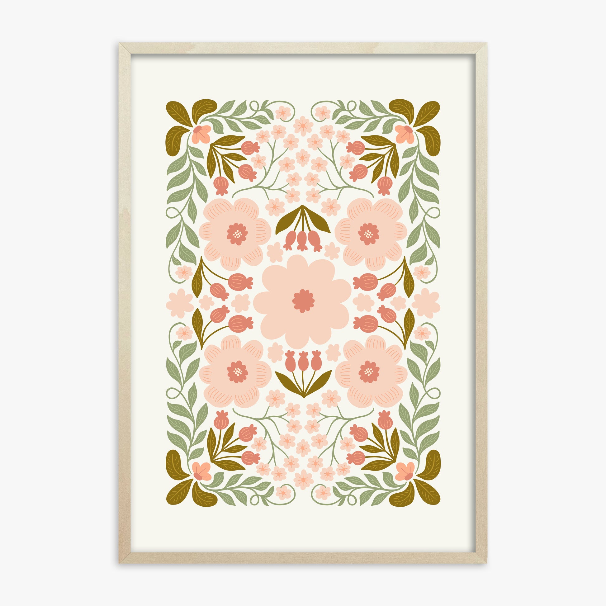 Peach Blossom Garland, 70x100cm Framed Poster With Lime Wood Frame