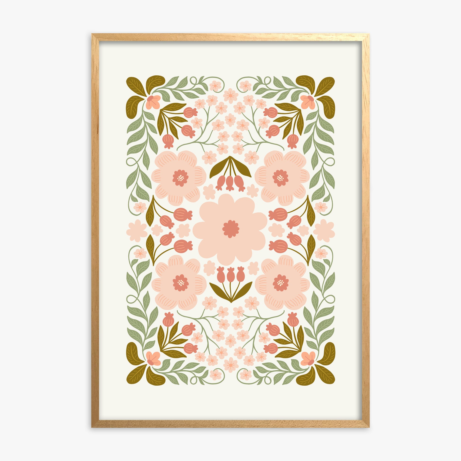 Peach Blossom Garland, Oak Framed Poster With Oak Frame