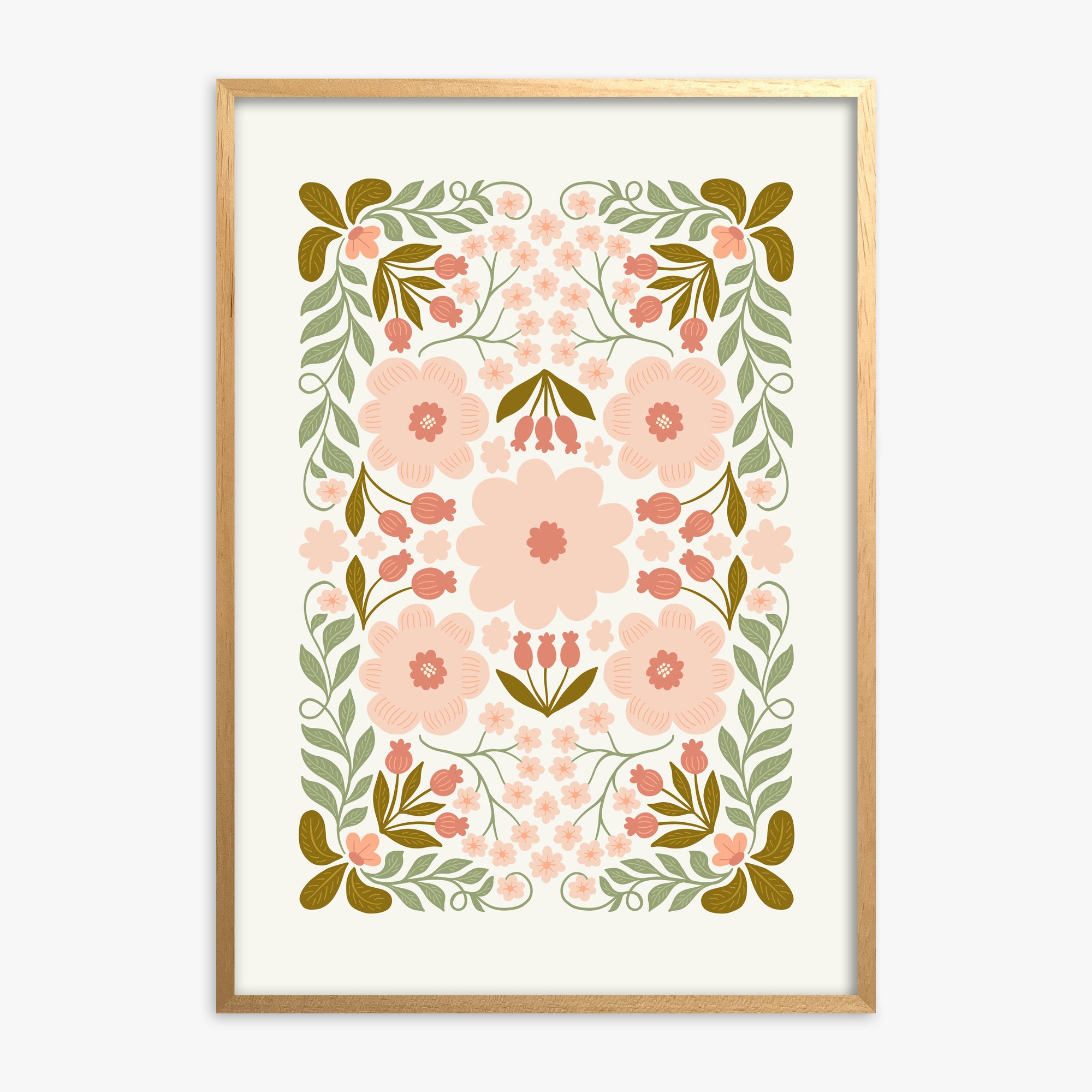 Peach Blossom Garland, Oak Framed Poster With Oak Frame