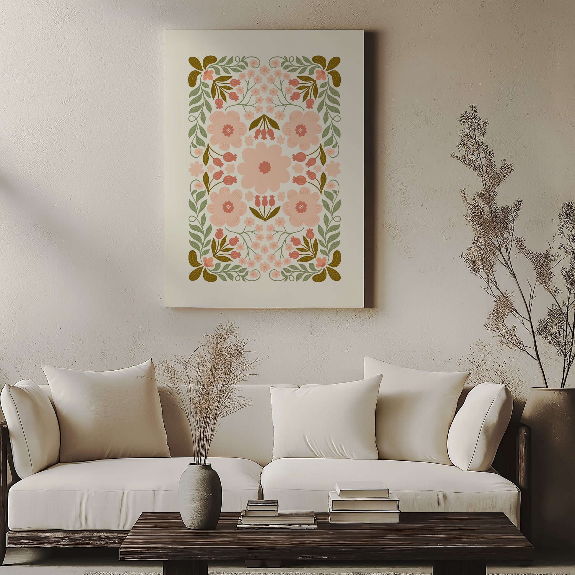 Design Concept No. 57 for Peach Blossom Garland Modern Satin Canvas Poster Art