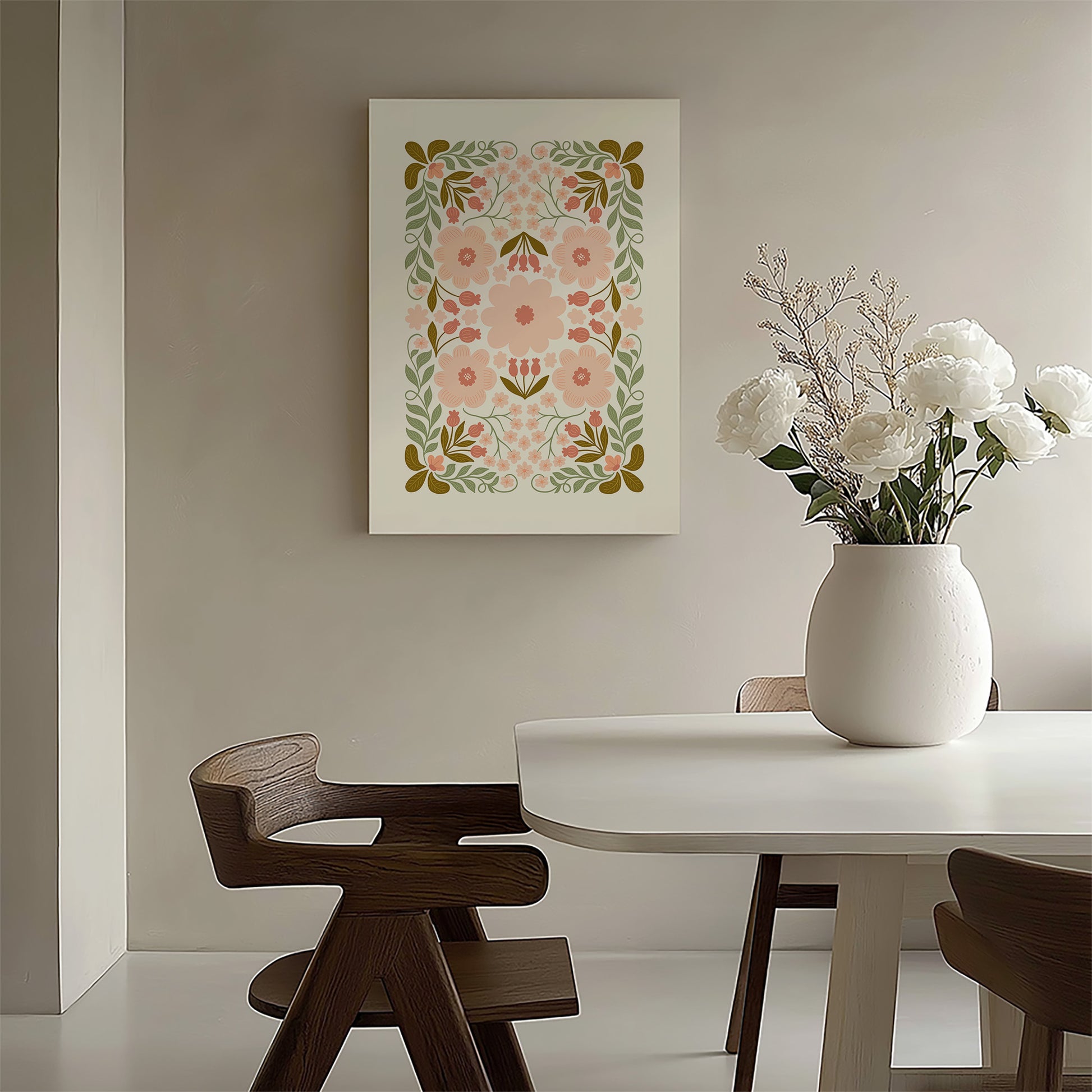 Design Concept No. 58 for Peach Blossom Garland Modern Satin Canvas Poster Art