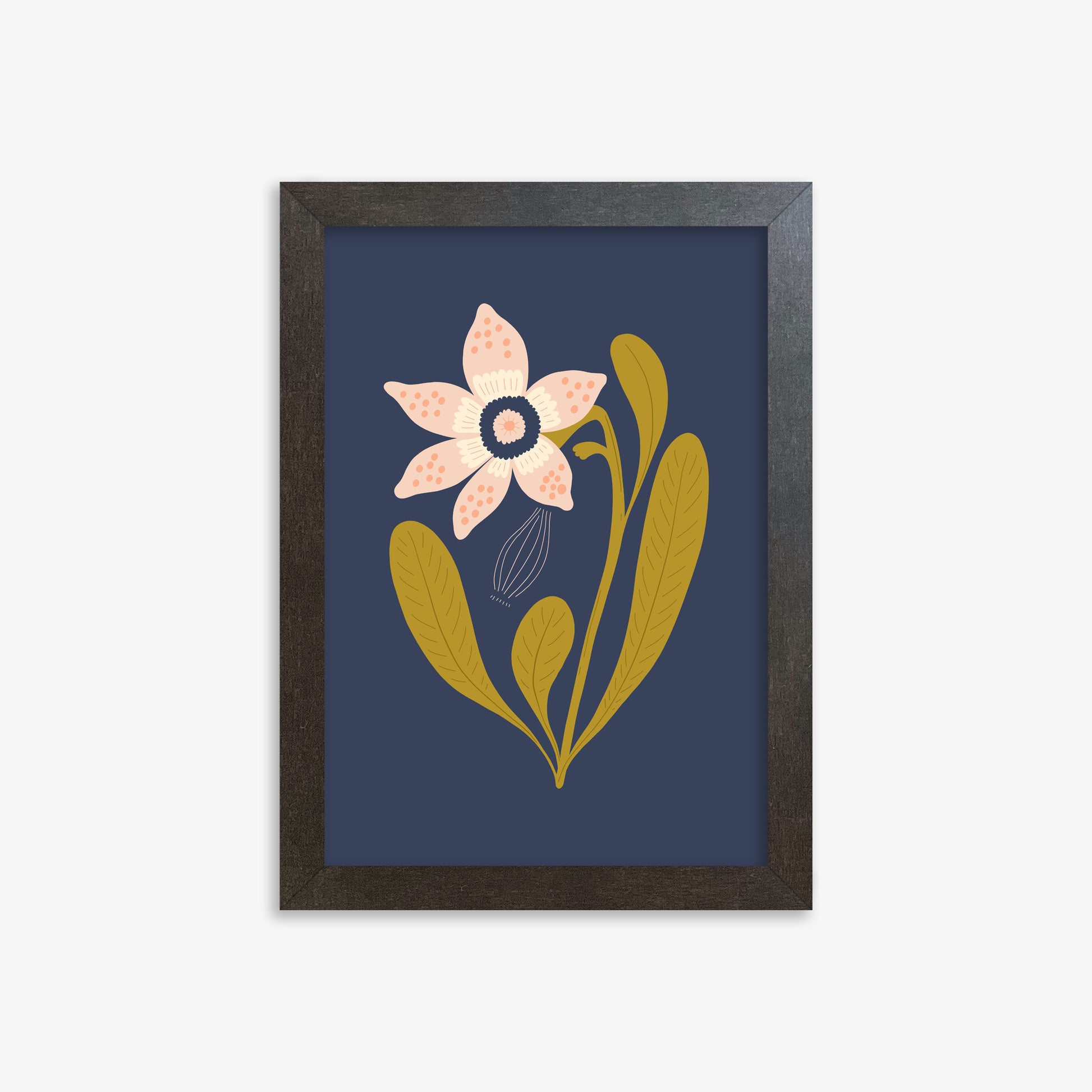 Midnight Garden Bloom, 21x30cm Framed Poster With Espresso Frame