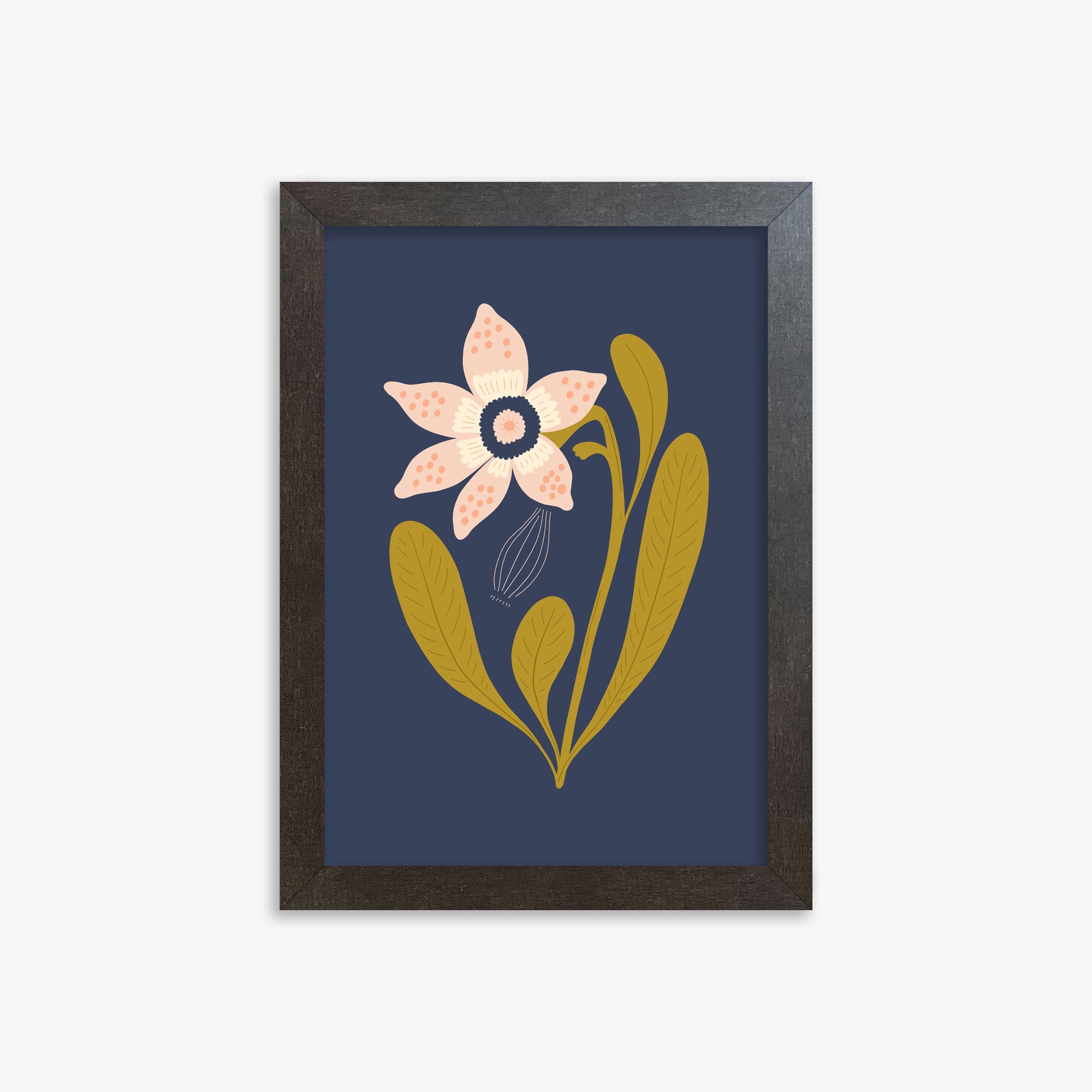 Midnight Garden Bloom, 21x30cm Framed Poster With Espresso Frame