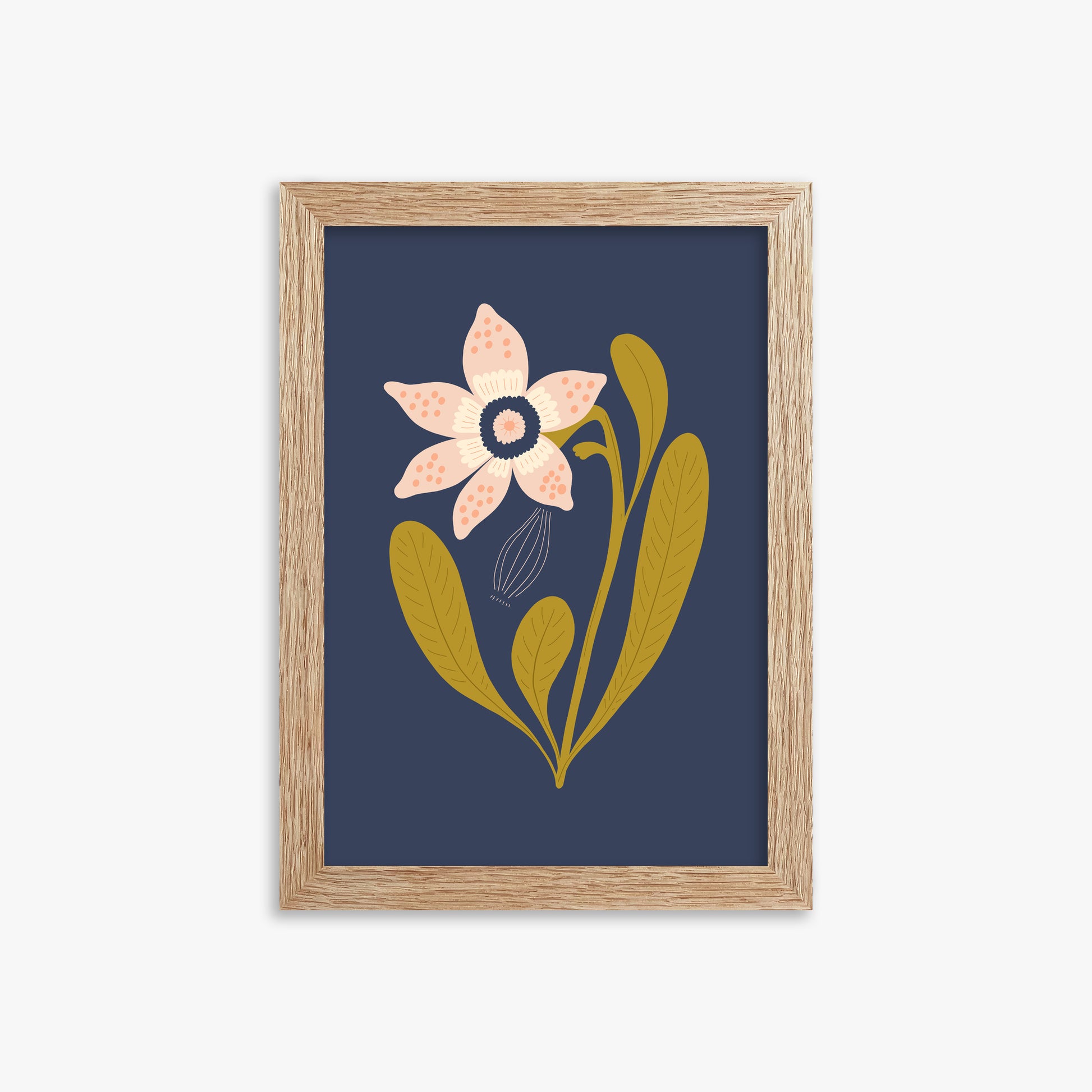 Midnight Garden Bloom, 21x30cm Framed Poster With Raw Oak Frame