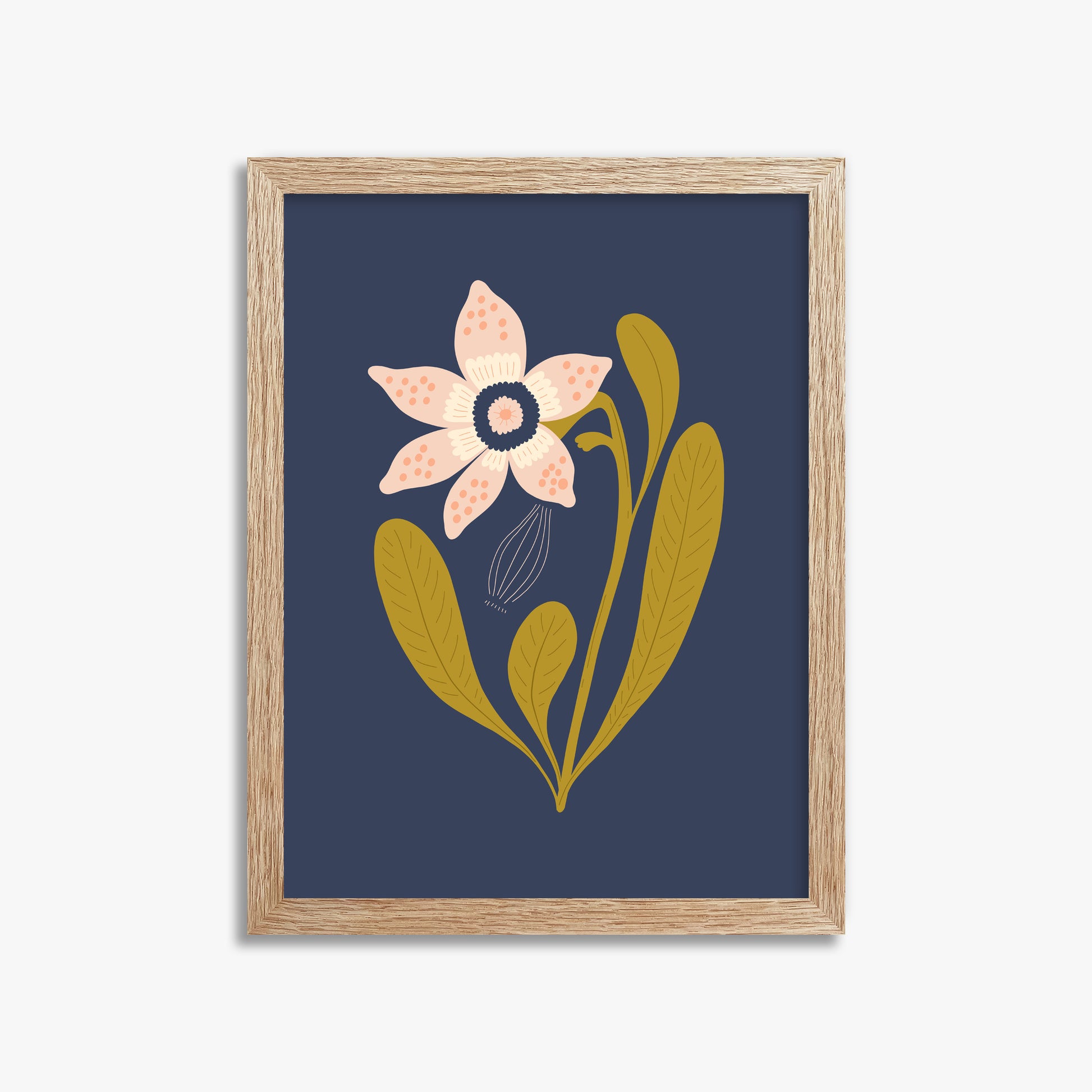 Midnight Garden Bloom, 30x40cm Framed Poster With Raw Oak Frame