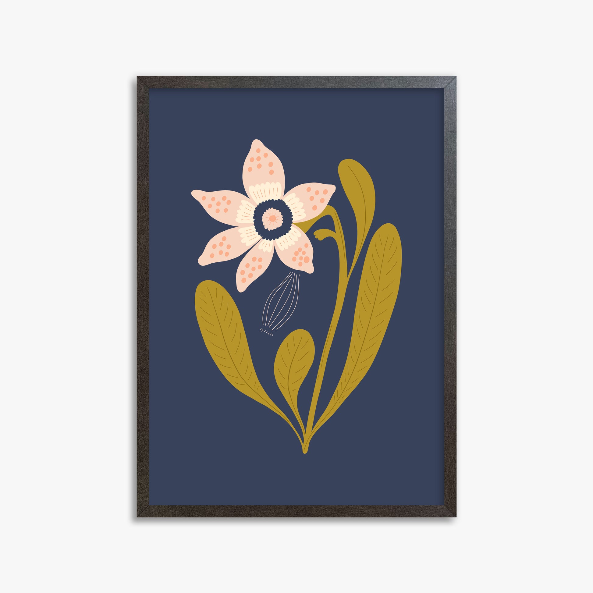 Midnight Garden Bloom, 50x70cm Framed Poster With Espresso Frame