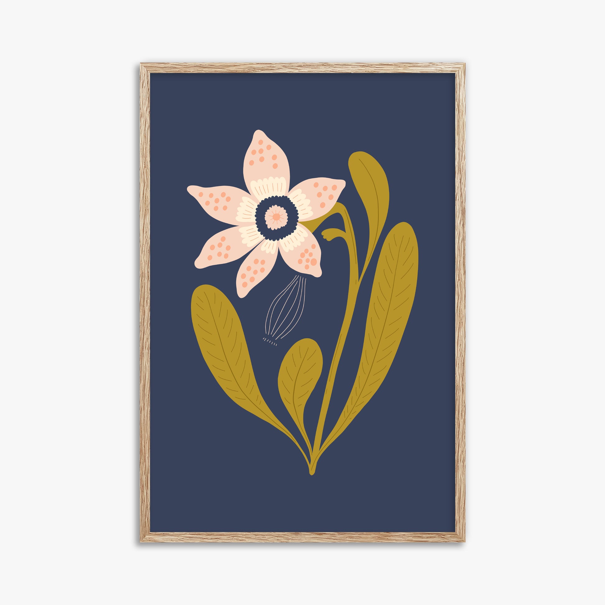 Midnight Garden Bloom, 61x91cm Framed Poster With Raw Oak Frame