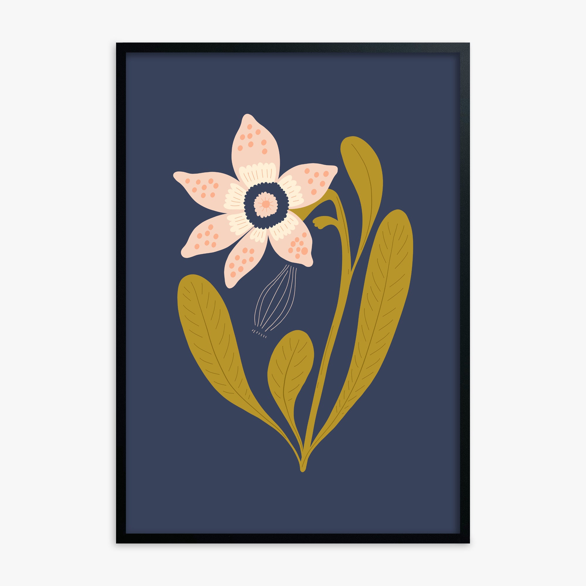 Midnight Garden Bloom, Black Framed Poster With Black Frame