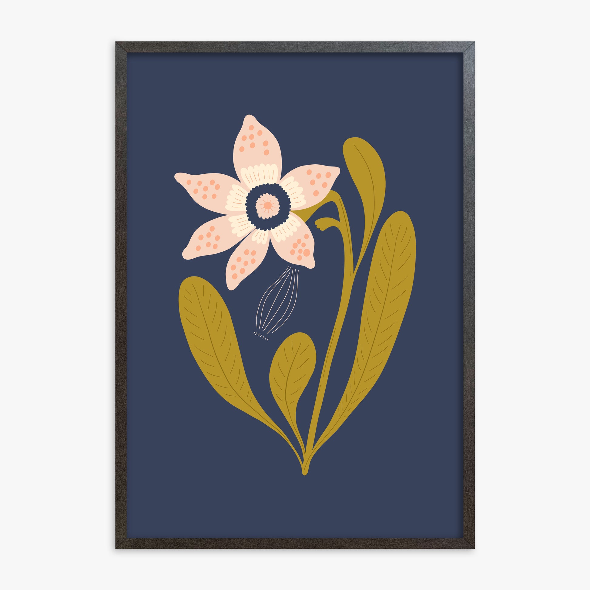 Midnight Garden Bloom, 70x100cm Framed Poster With Espresso Frame