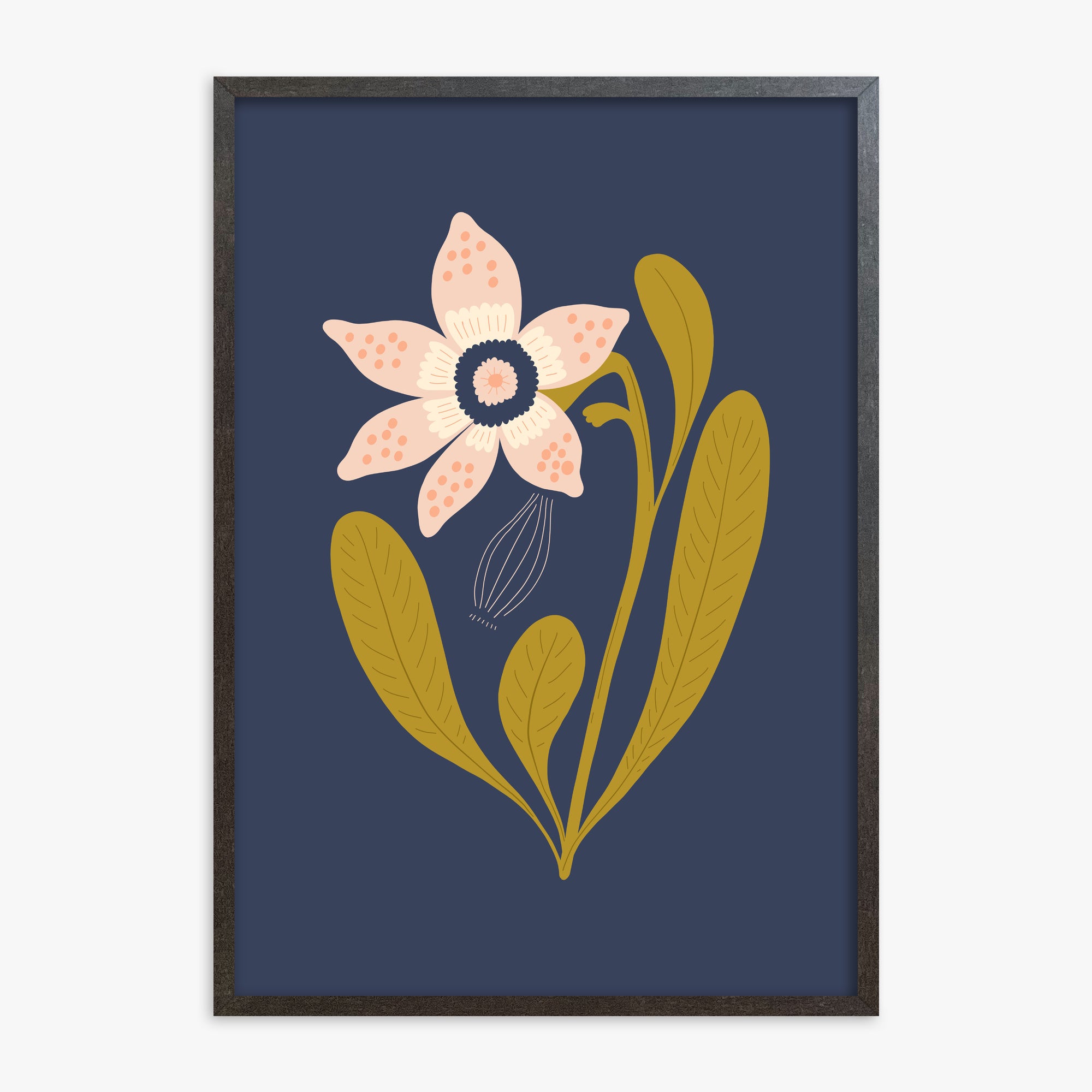 Midnight Garden Bloom, 70x100cm Framed Poster With Espresso Frame