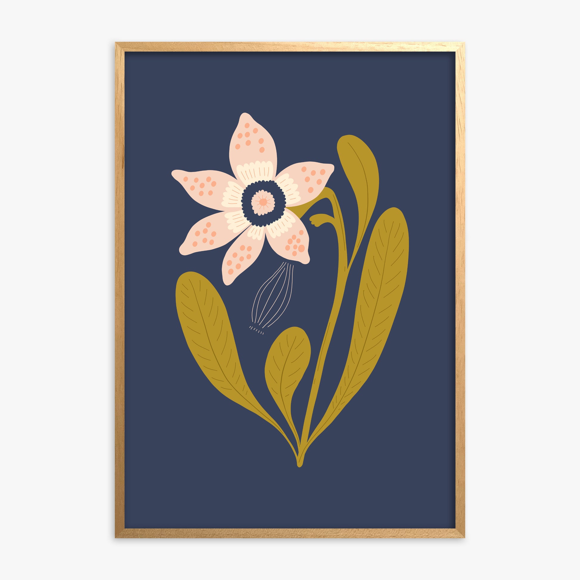 Midnight Garden Bloom, Oak Framed Poster With Oak Frame