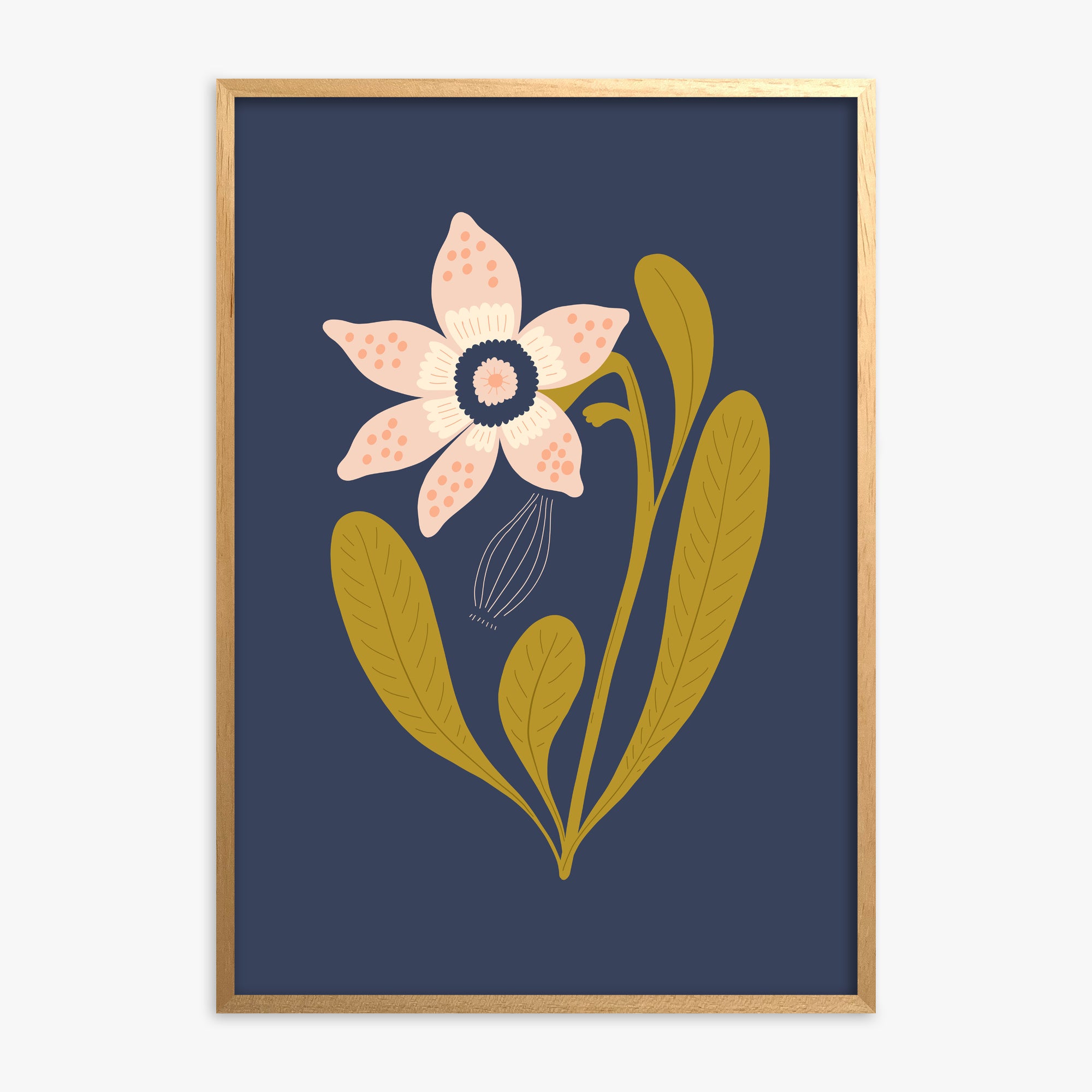 Midnight Garden Bloom, Oak Framed Poster With Oak Frame