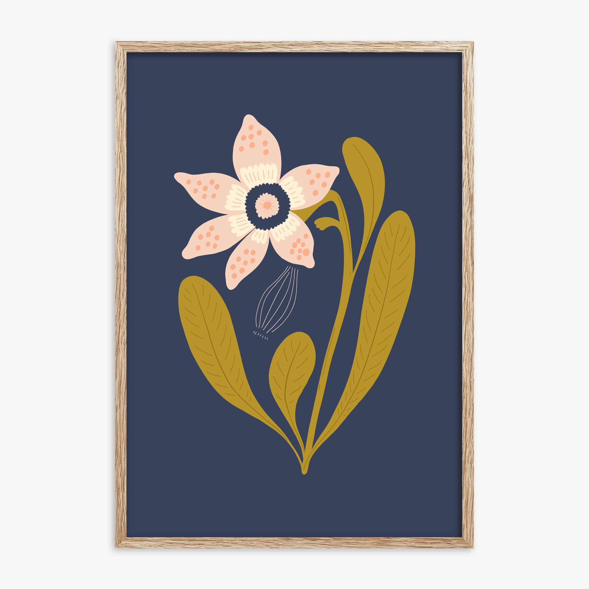 Midnight Garden Bloom, 70x100cm Framed Poster With Raw Oak Frame