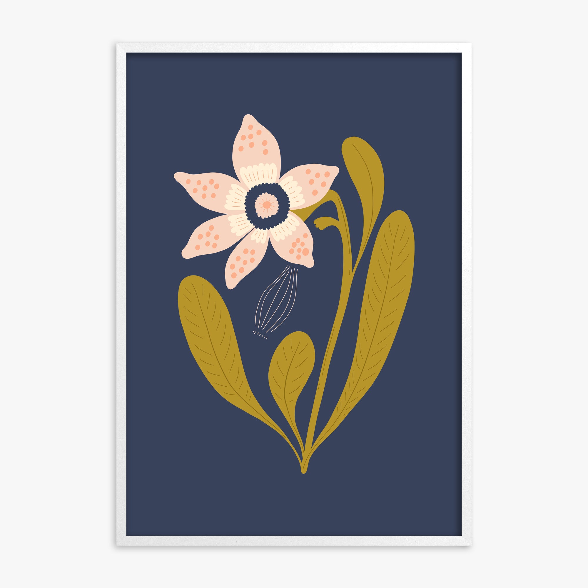 Midnight Garden Bloom, White Framed Poster With White Frame