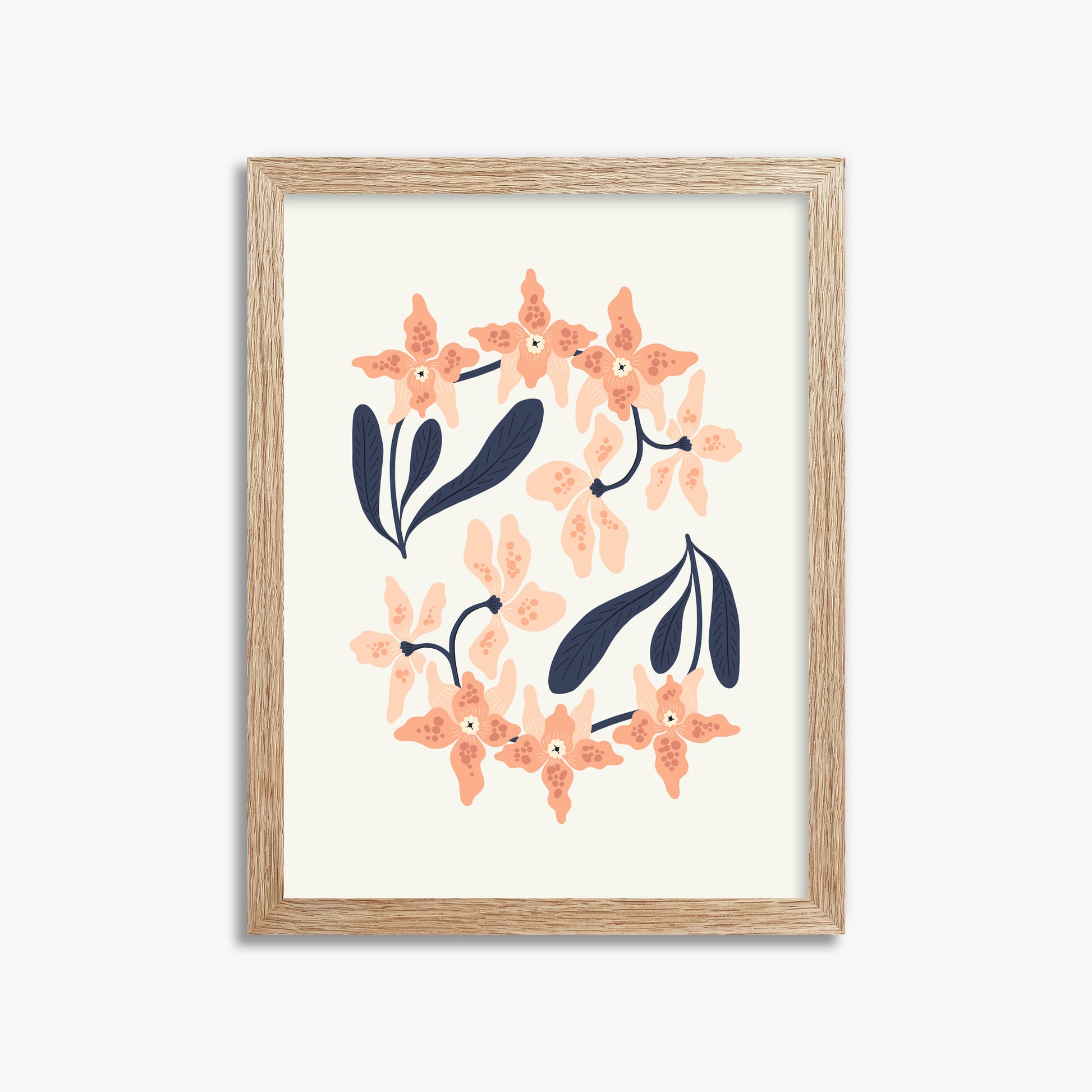 Peach Blossom Circle, 30x40cm Framed Poster With Raw Oak Frame