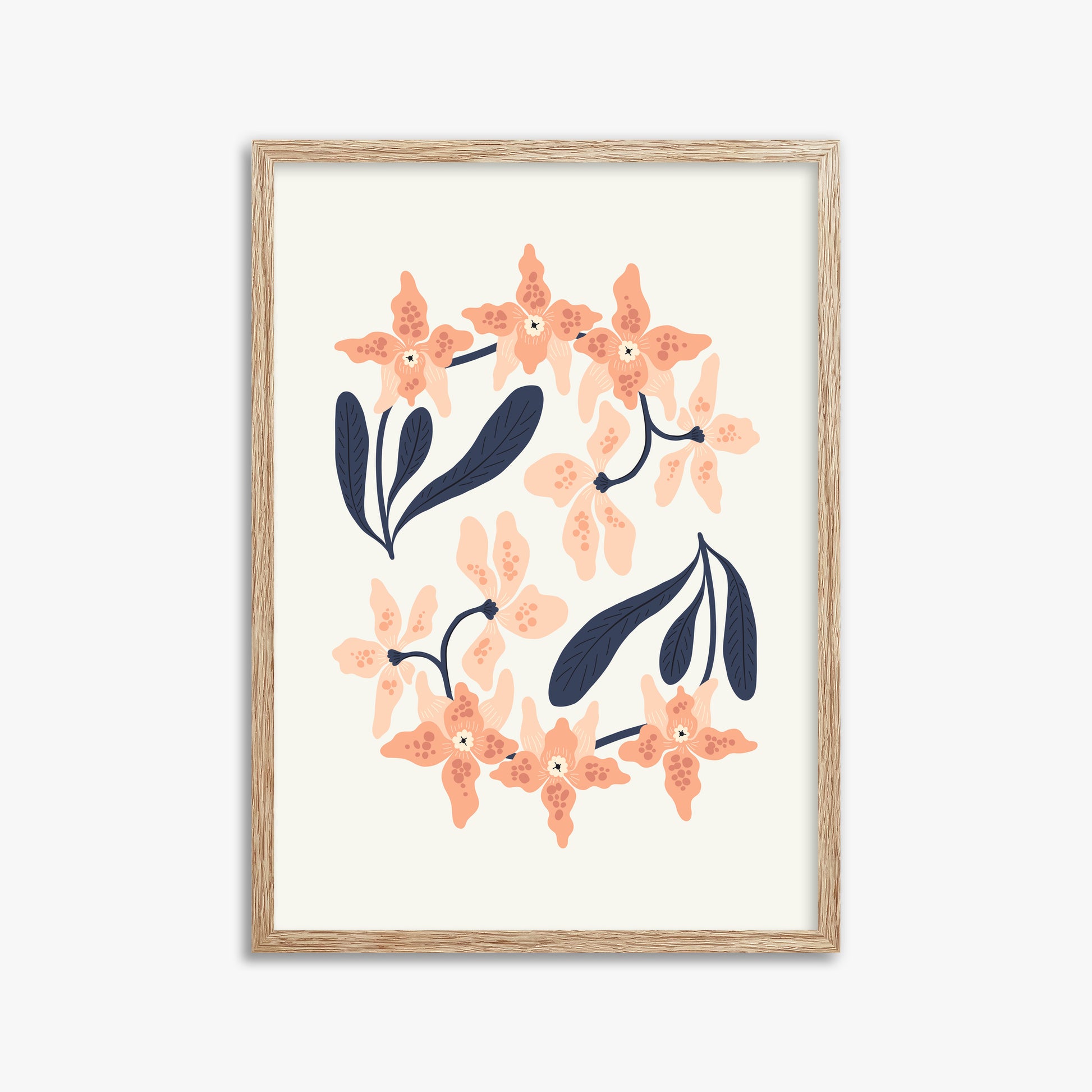 Peach Blossom Circle, 50x70cm Framed Poster With Raw Oak Frame