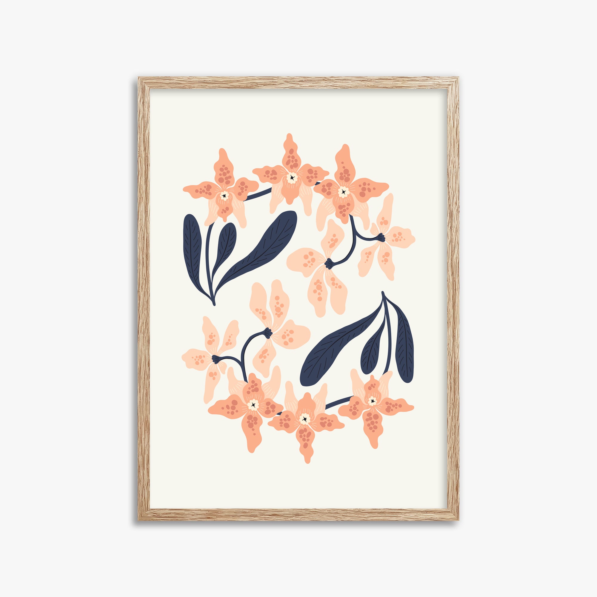 Peach Blossom Circle, 50x70cm Framed Poster With Raw Oak Frame