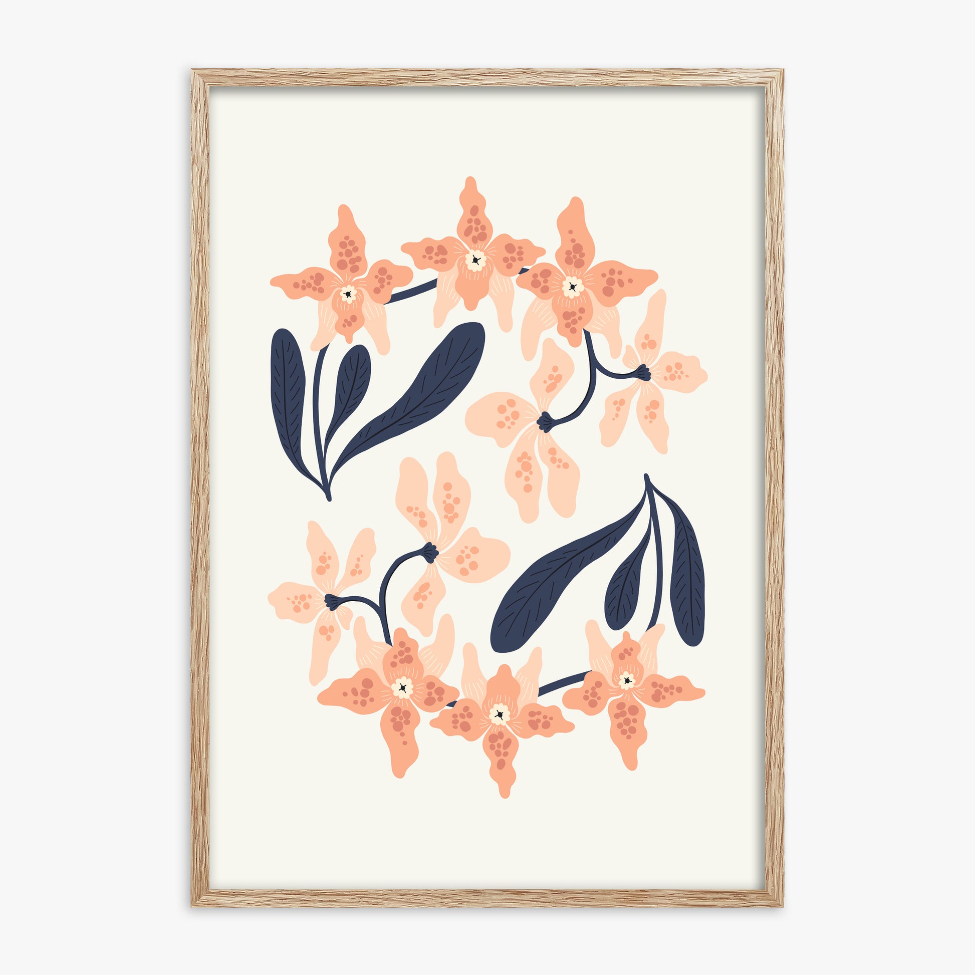 Peach Blossom Circle, 70x100cm Framed Poster With Raw Oak Frame