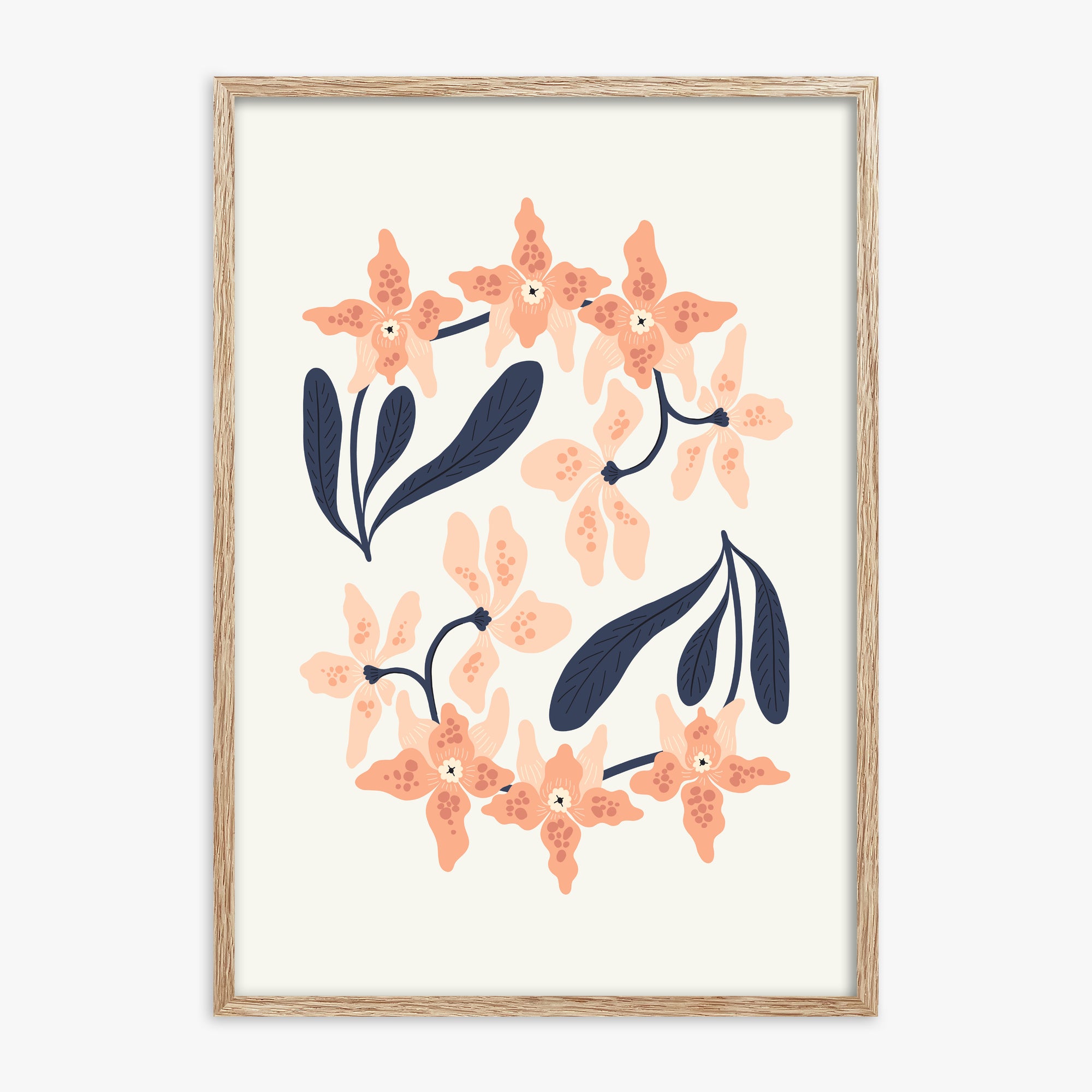 Peach Blossom Circle, 70x100cm Framed Poster With Raw Oak Frame