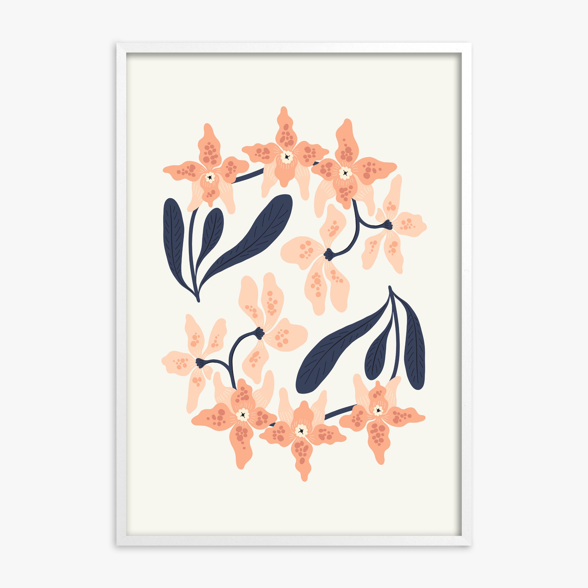 Peach Blossom Circle, White Framed Poster With White Frame